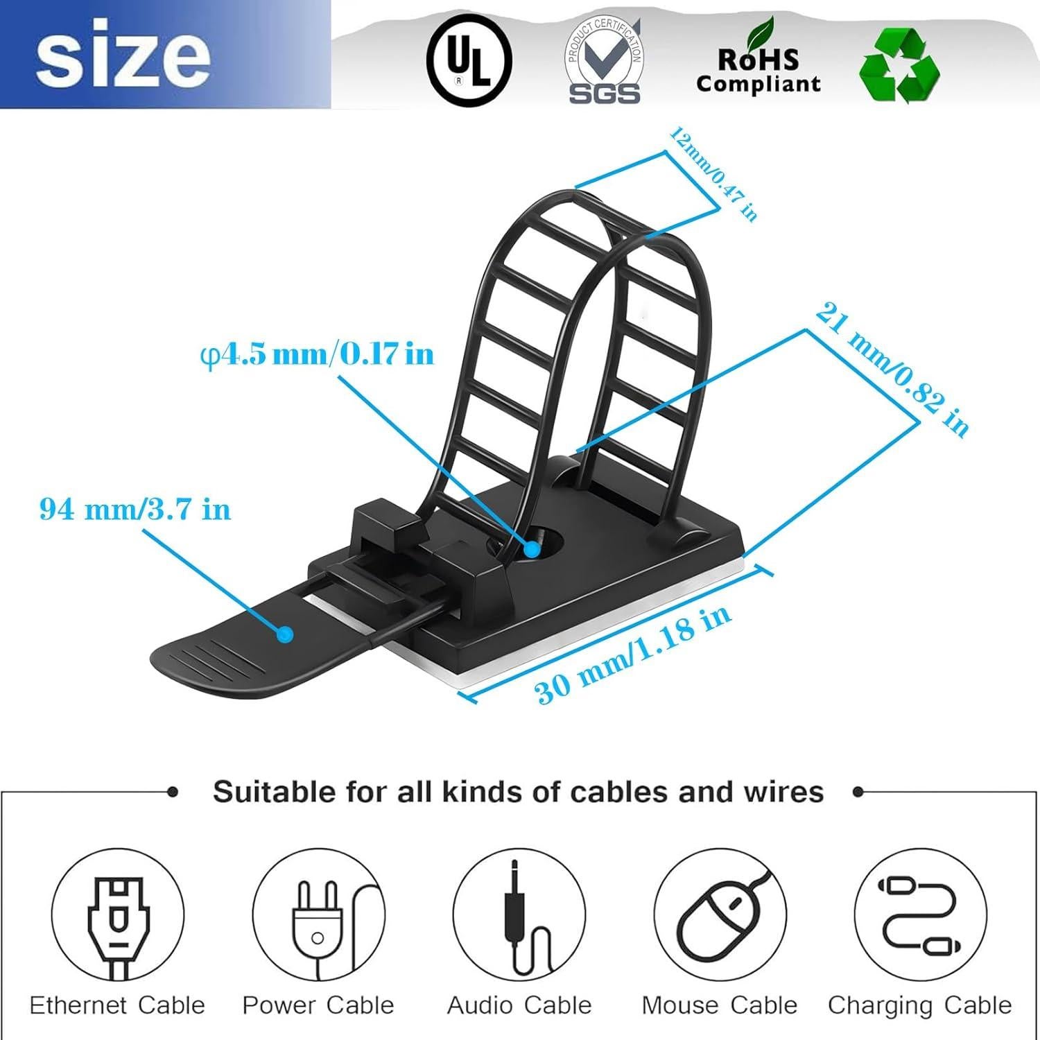 Clips de gestión de cables adhesivos SZFUDIGO 50 Pcs Negro