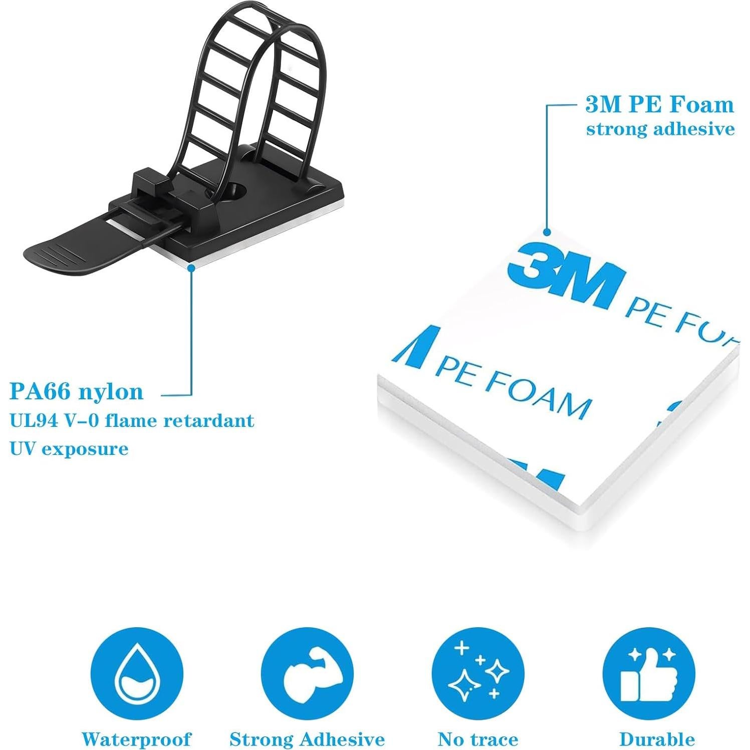 Clips de gestión de cables adhesivos SZFUDIGO 50 Pcs Negro