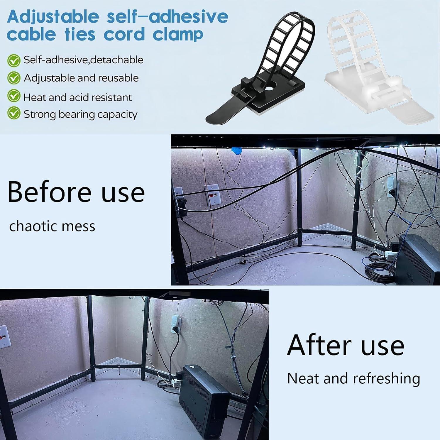 Clips de gestión de cables adhesivos SZFUDIGO 50 Pcs Negro