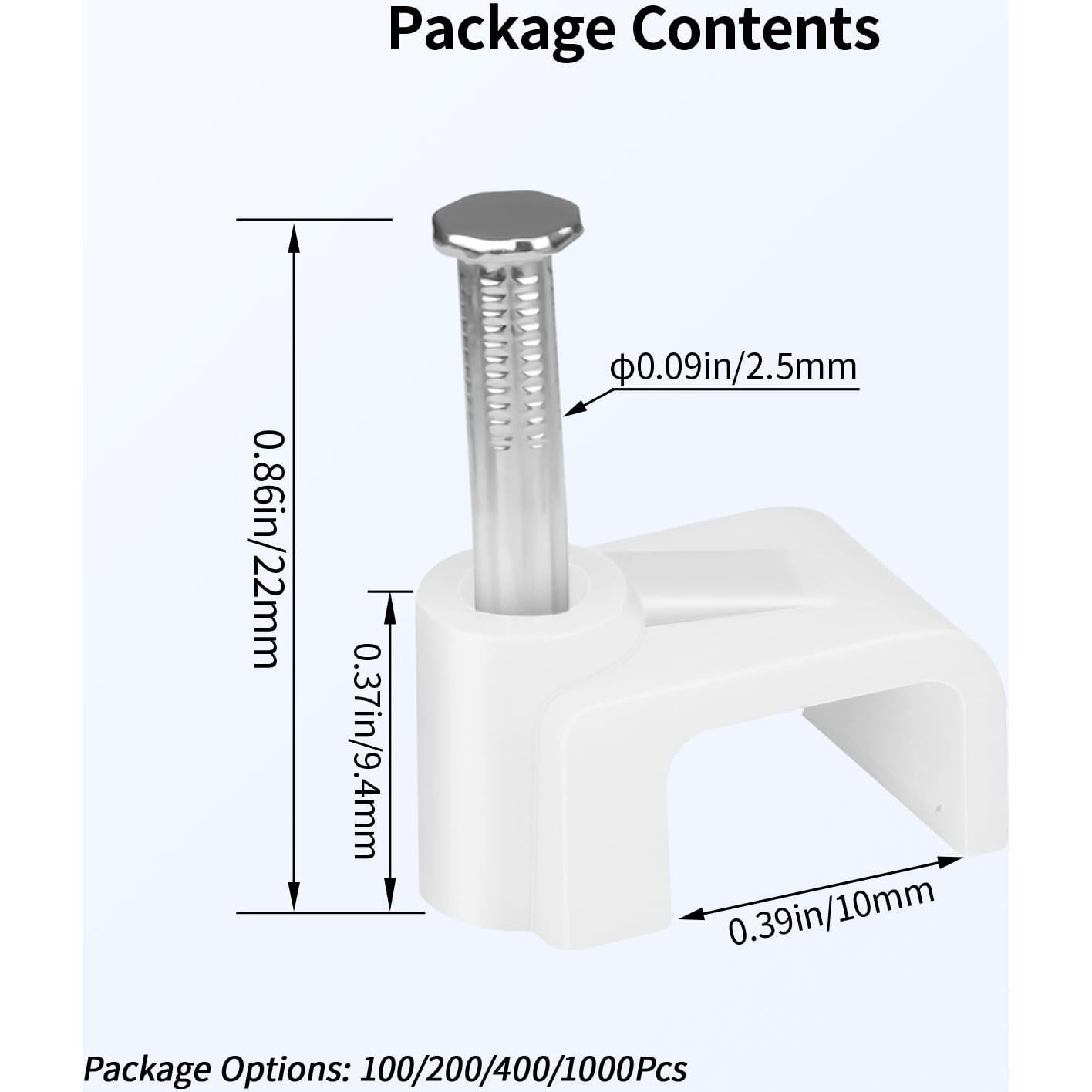 Clips de Cable Planos LeMotech 200pcs 10mm para Gestión de Cables