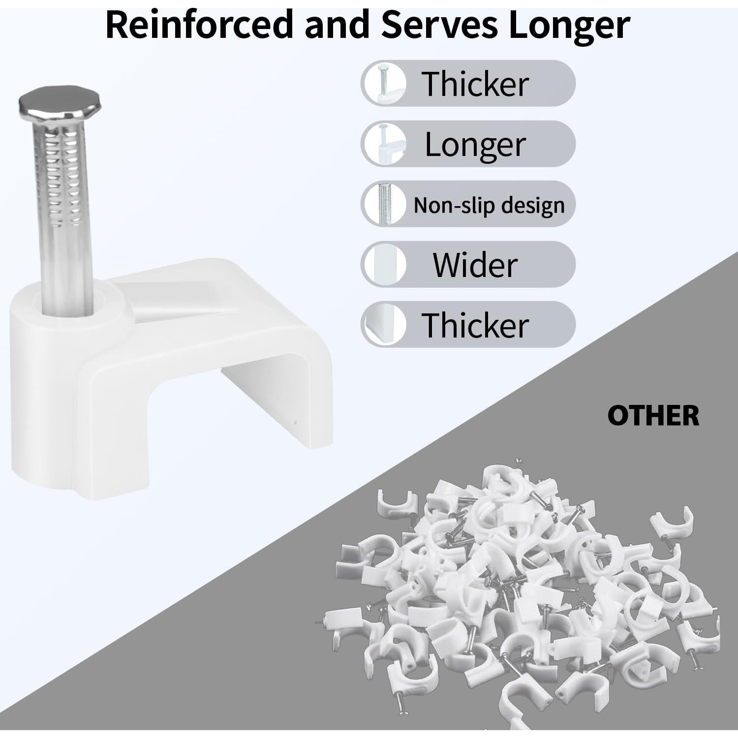Clips de Cable Planos LeMotech 200pcs 10mm para Gestión de Cables