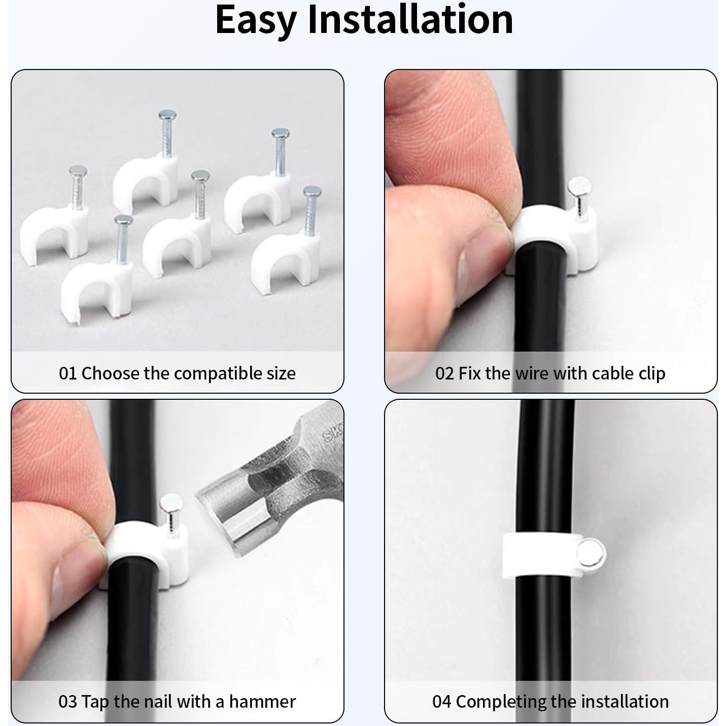 Clips de Cable Planos LeMotech 200pcs 10mm para Gestión de Cables