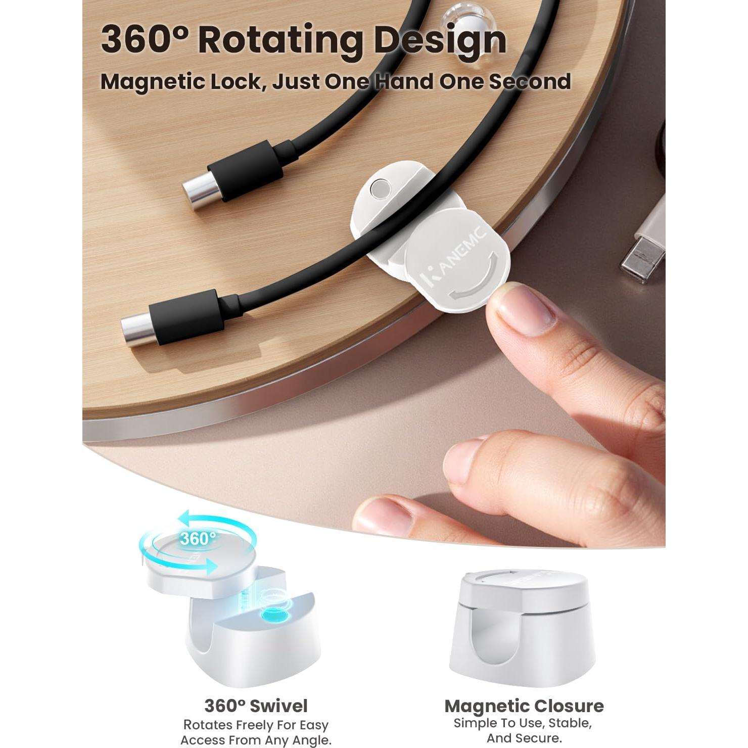 Organizador de Cables Magnético Kanemc 6 PCS Blanco 360°