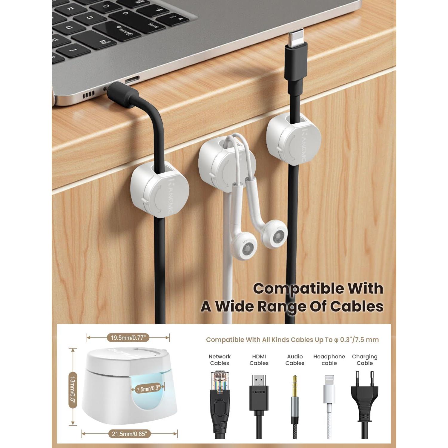 Organizador de Cables Magnético Kanemc 6 PCS Blanco 360°