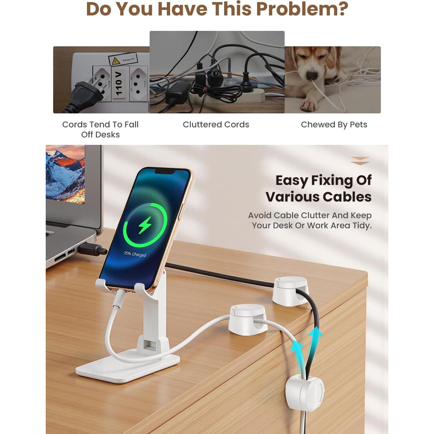 Organizador de Cables Magnético Kanemc 6 PCS Blanco 360°