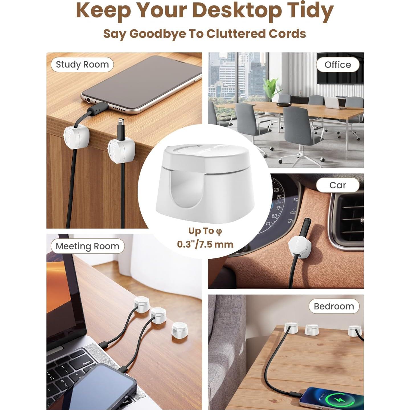 Organizador de Cables Magnético Kanemc 6 PCS Blanco 360°