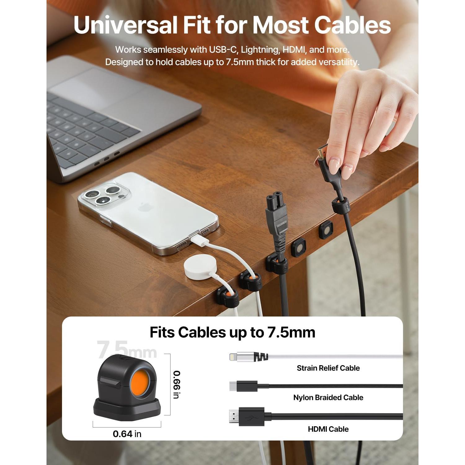 Paquete de 6 Clips Magnéticos Sinjimoru para Cables Negro