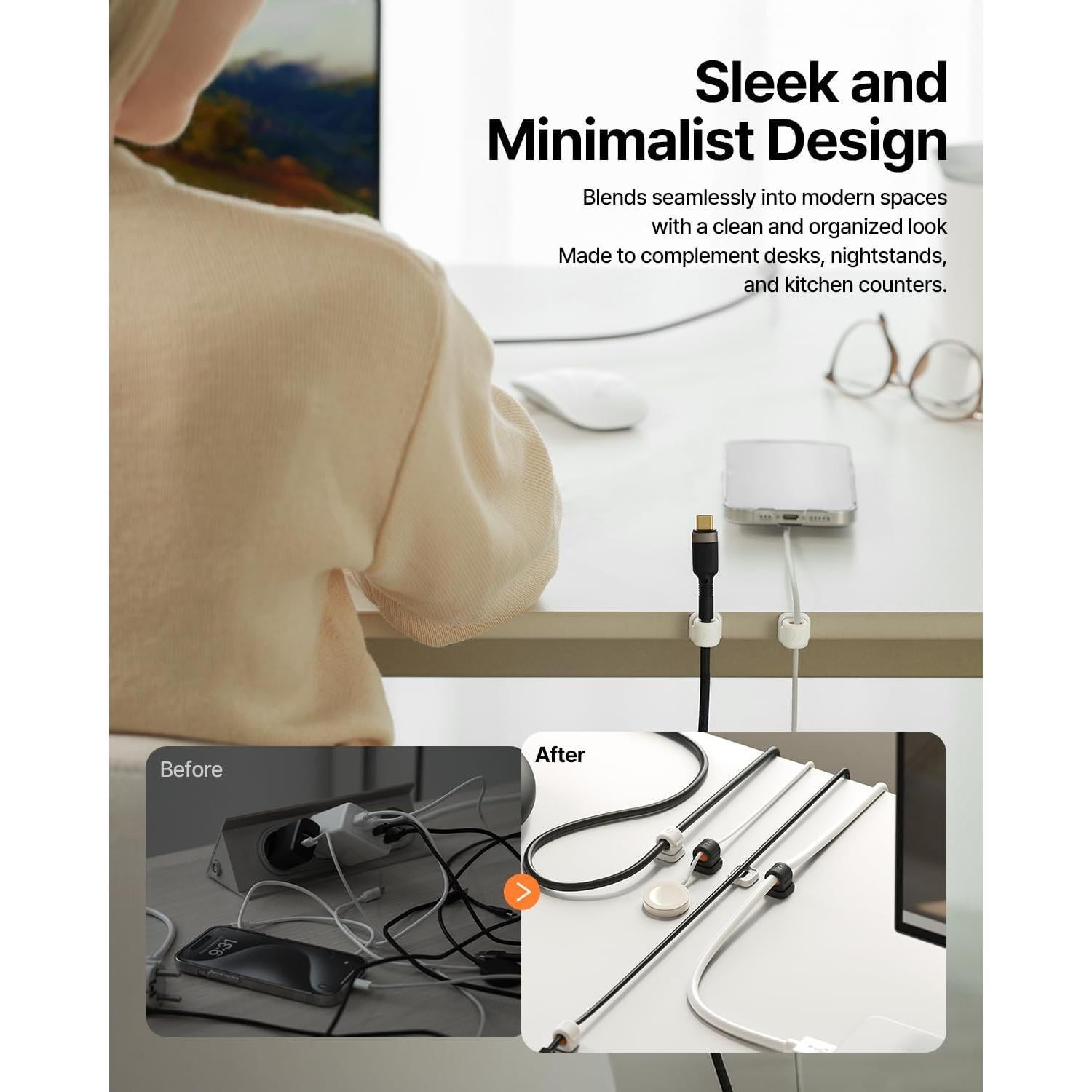 Paquete de 6 Clips Magnéticos Sinjimoru para Cables Negro