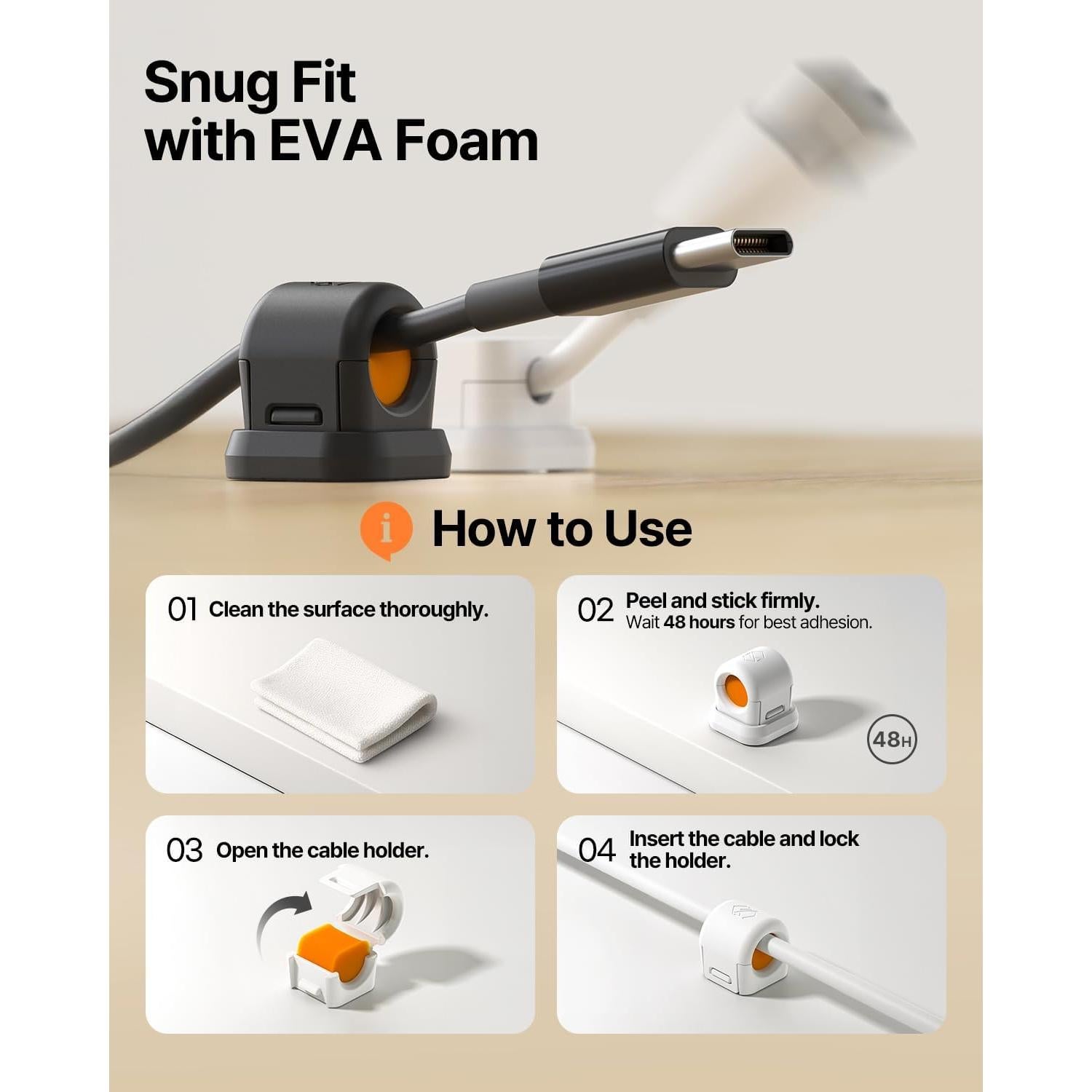 Paquete de 6 Clips Magnéticos Sinjimoru para Cables Negro