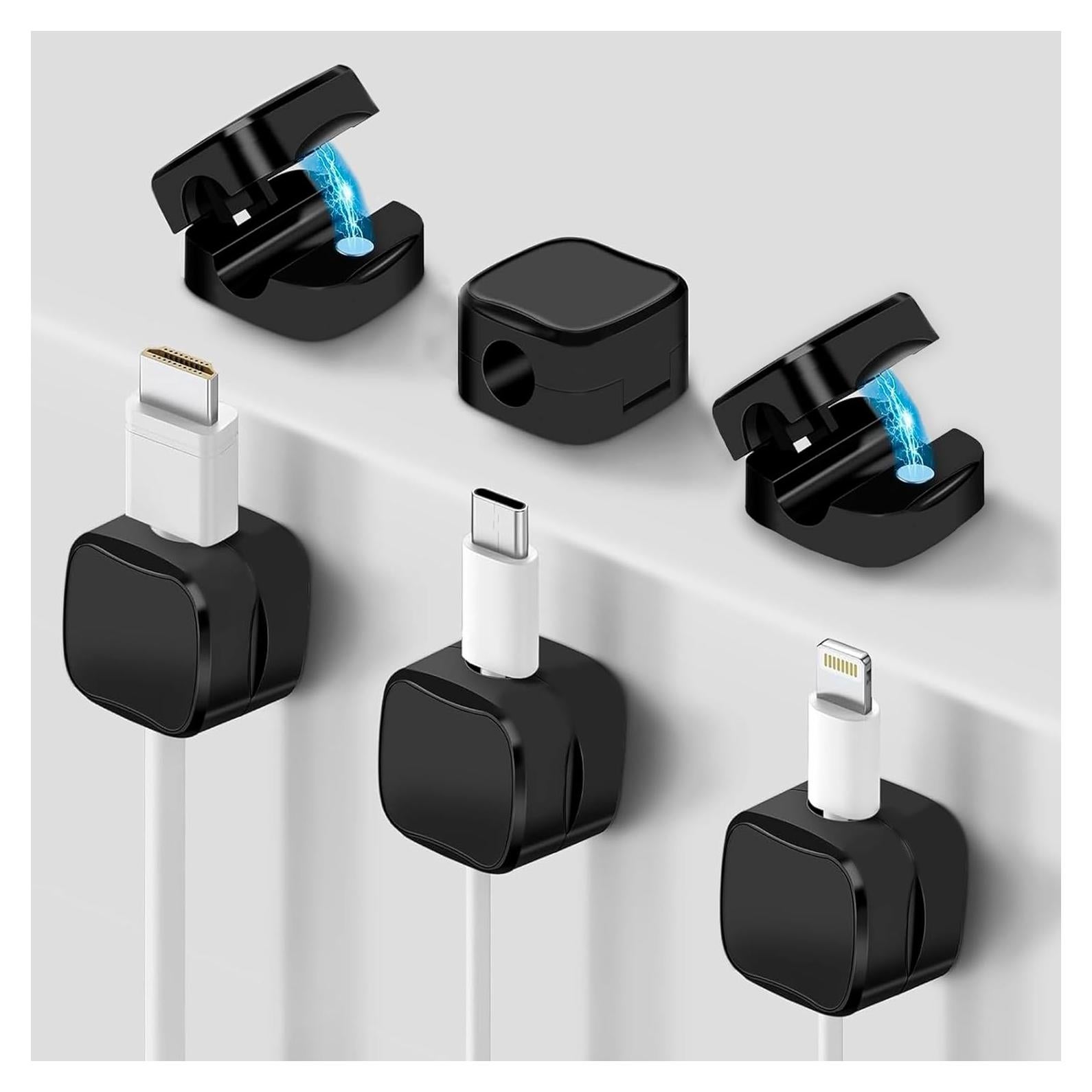 Paquete de 8 Clips Magnéticos Grizzly Supply para Cables Negro