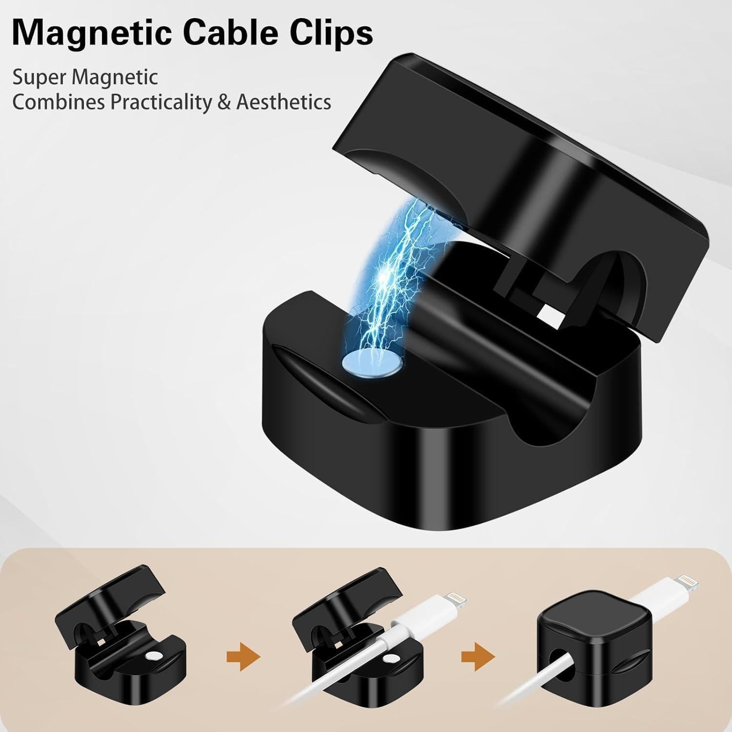 Paquete de 8 Clips Magnéticos Grizzly Supply para Cables Negro