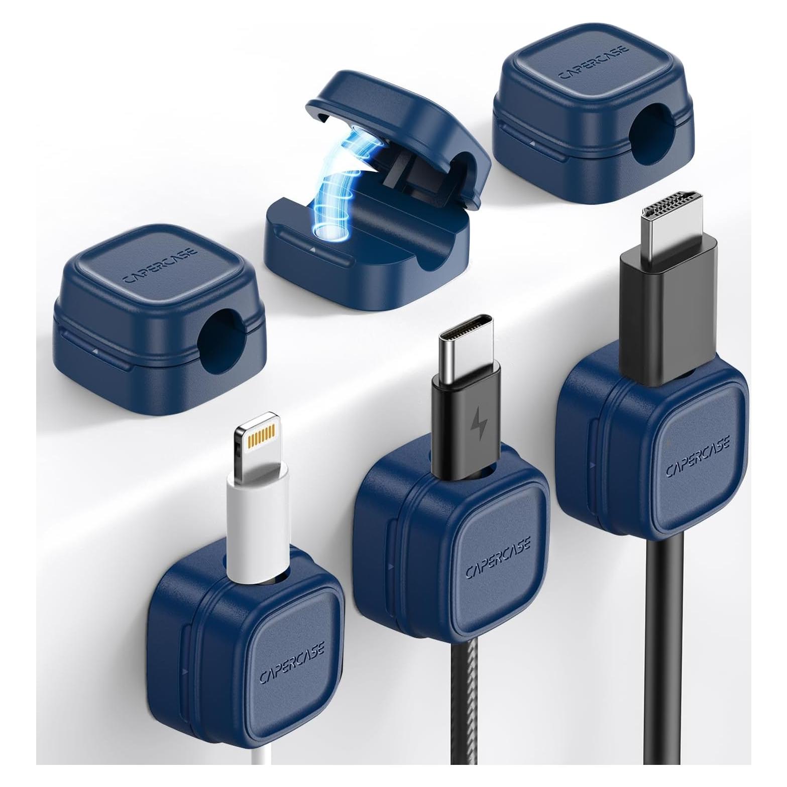 6 Clips Magnéticos Organizador de Cables CAPERCASE Azul