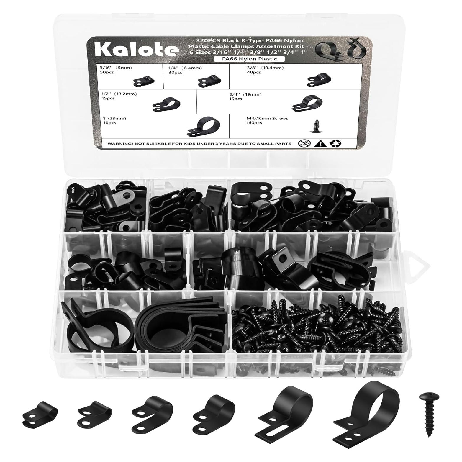 320 Clips de Cable R Negros Kalote - Nylon PA66 Resistente