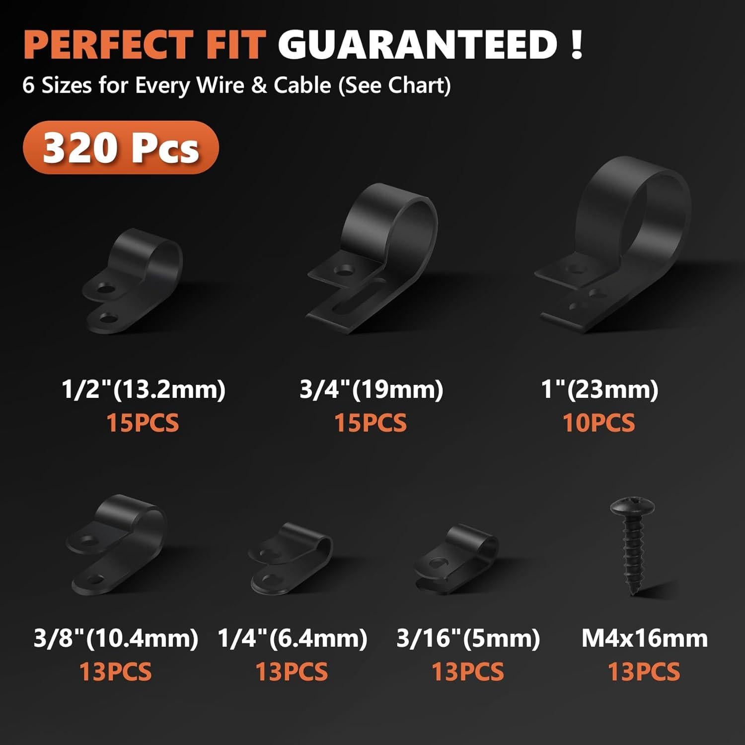 320 Clips de Cable R Negros Kalote - Nylon PA66 Resistente