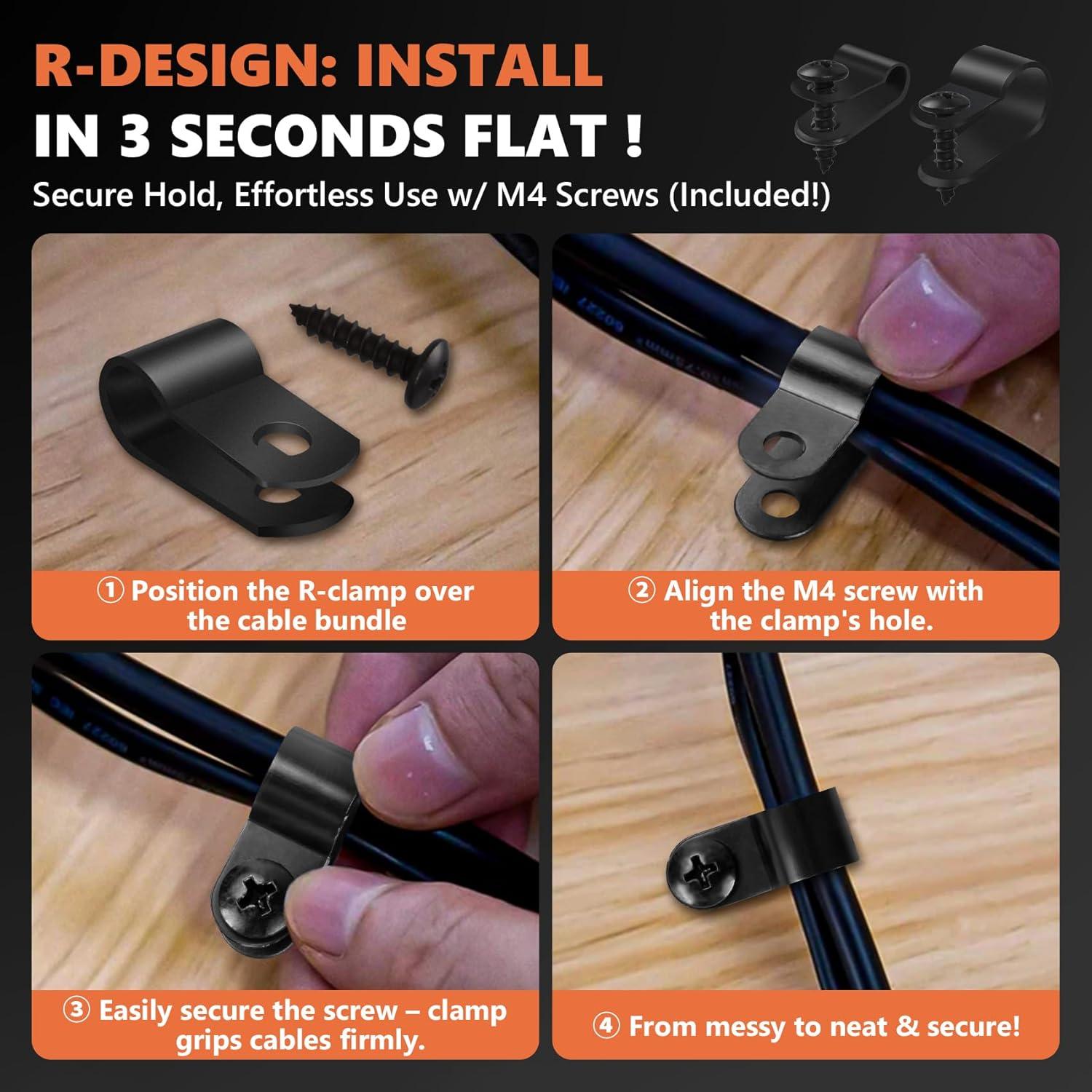 320 Clips de Cable R Negros Kalote - Nylon PA66 Resistente