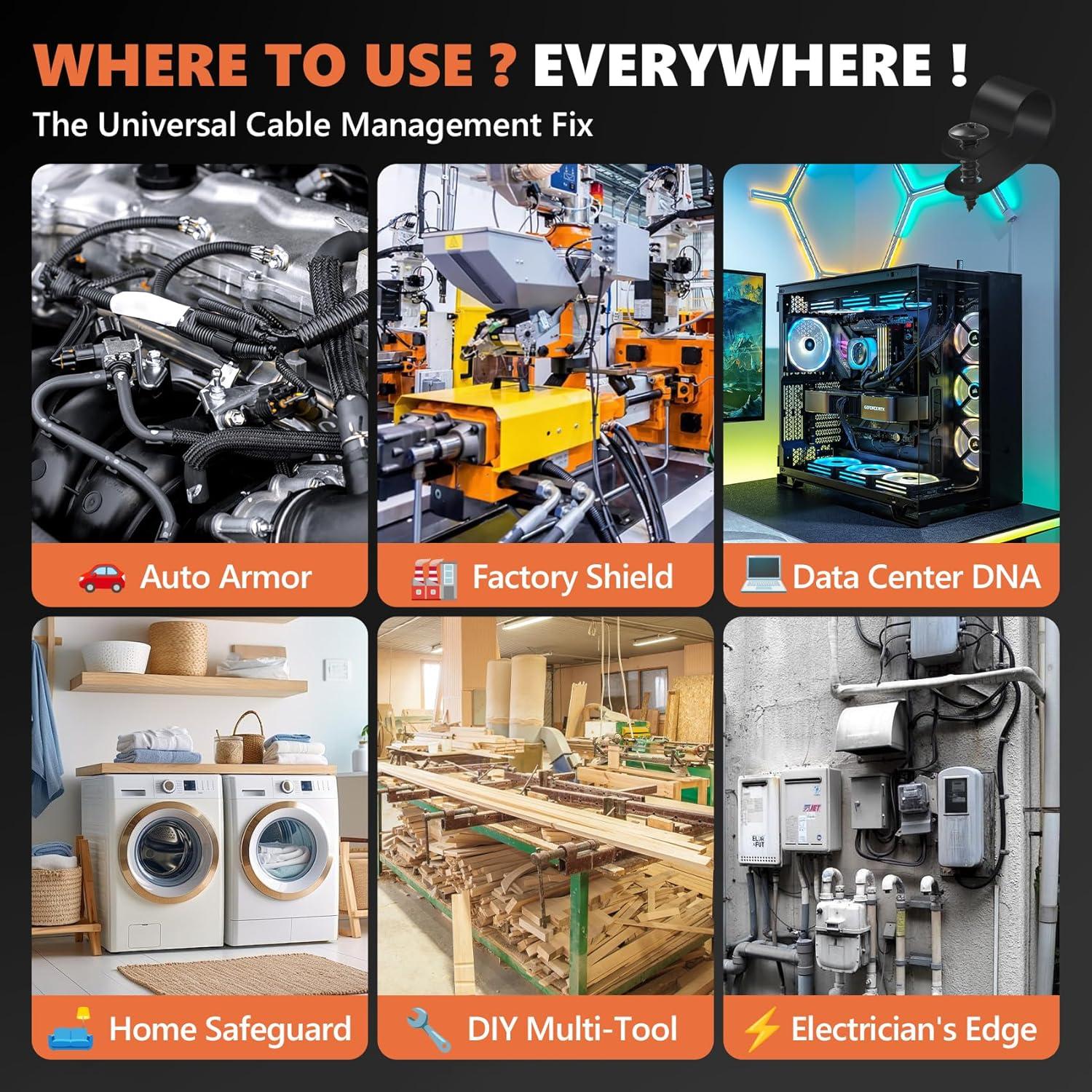 320 Clips de Cable R Negros Kalote - Nylon PA66 Resistente