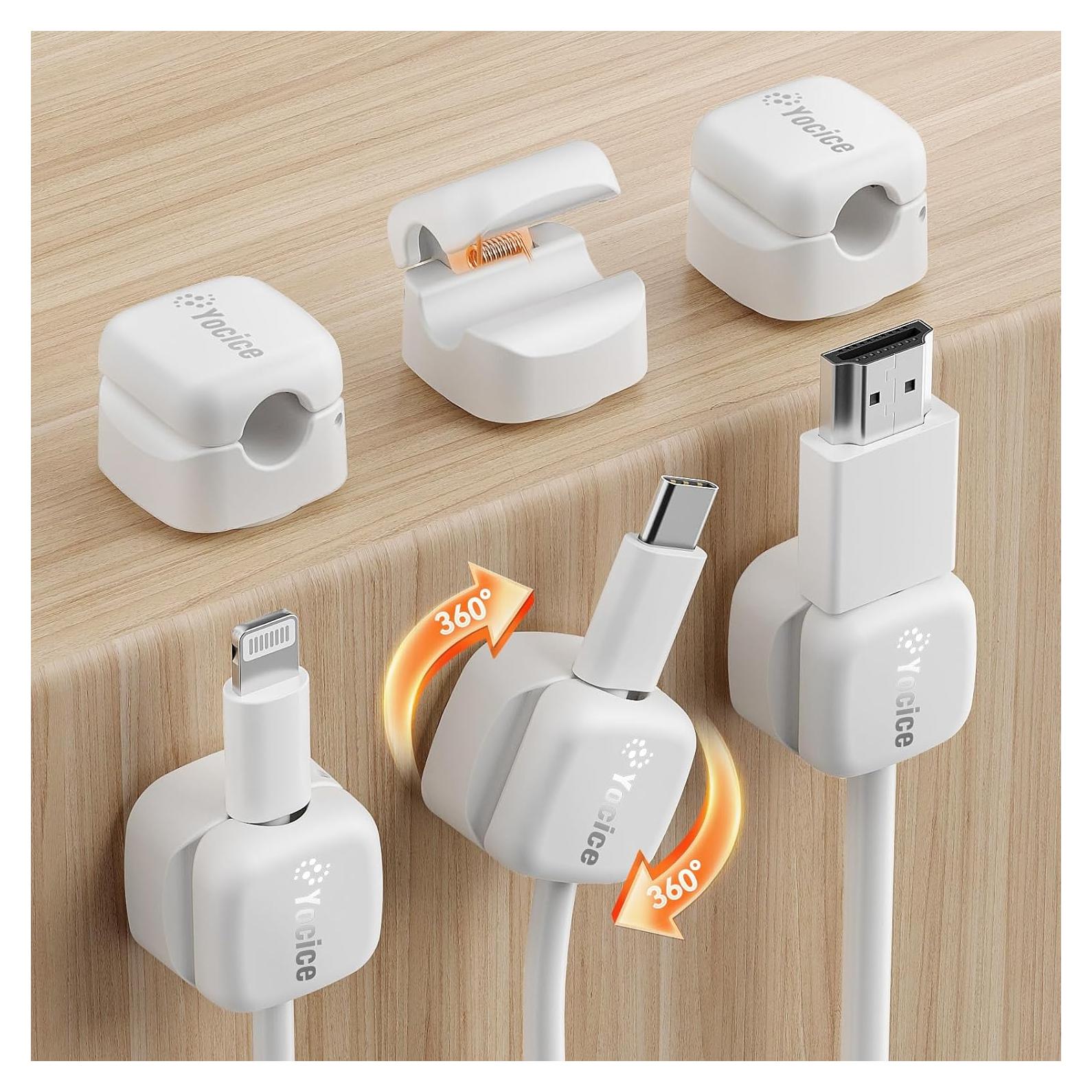6 Clips de Cable Rotativos Yocice para Gestión de Cables Blanco