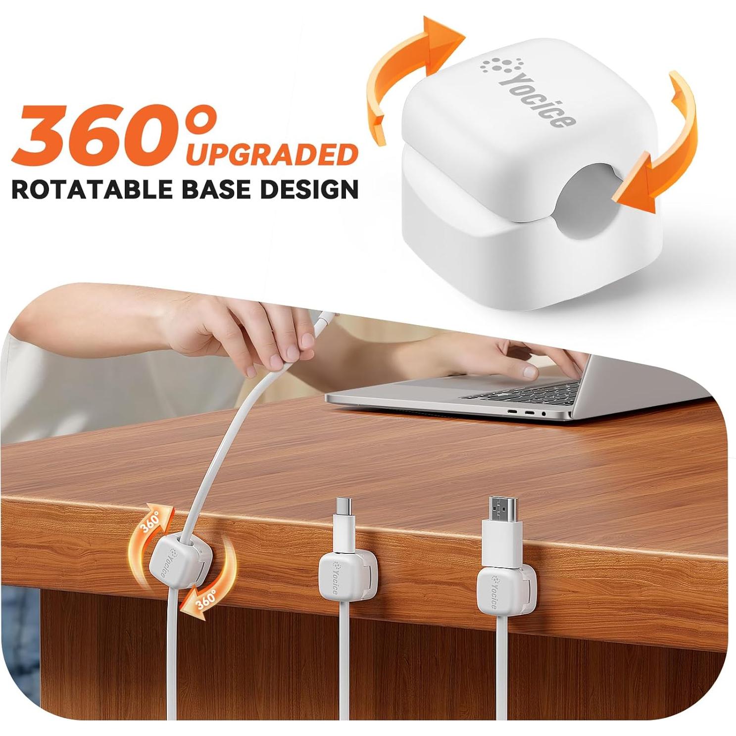 6 Clips de Cable Rotativos Yocice para Gestión de Cables Blanco