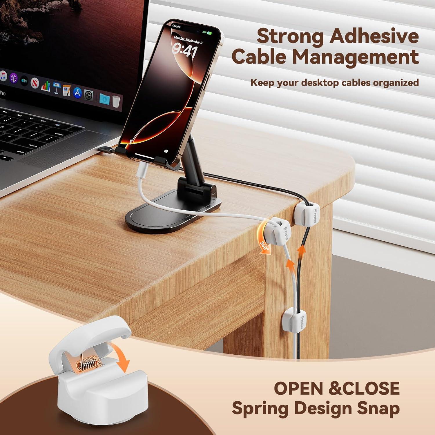 6 Clips de Cable Rotativos Yocice para Gestión de Cables Blanco