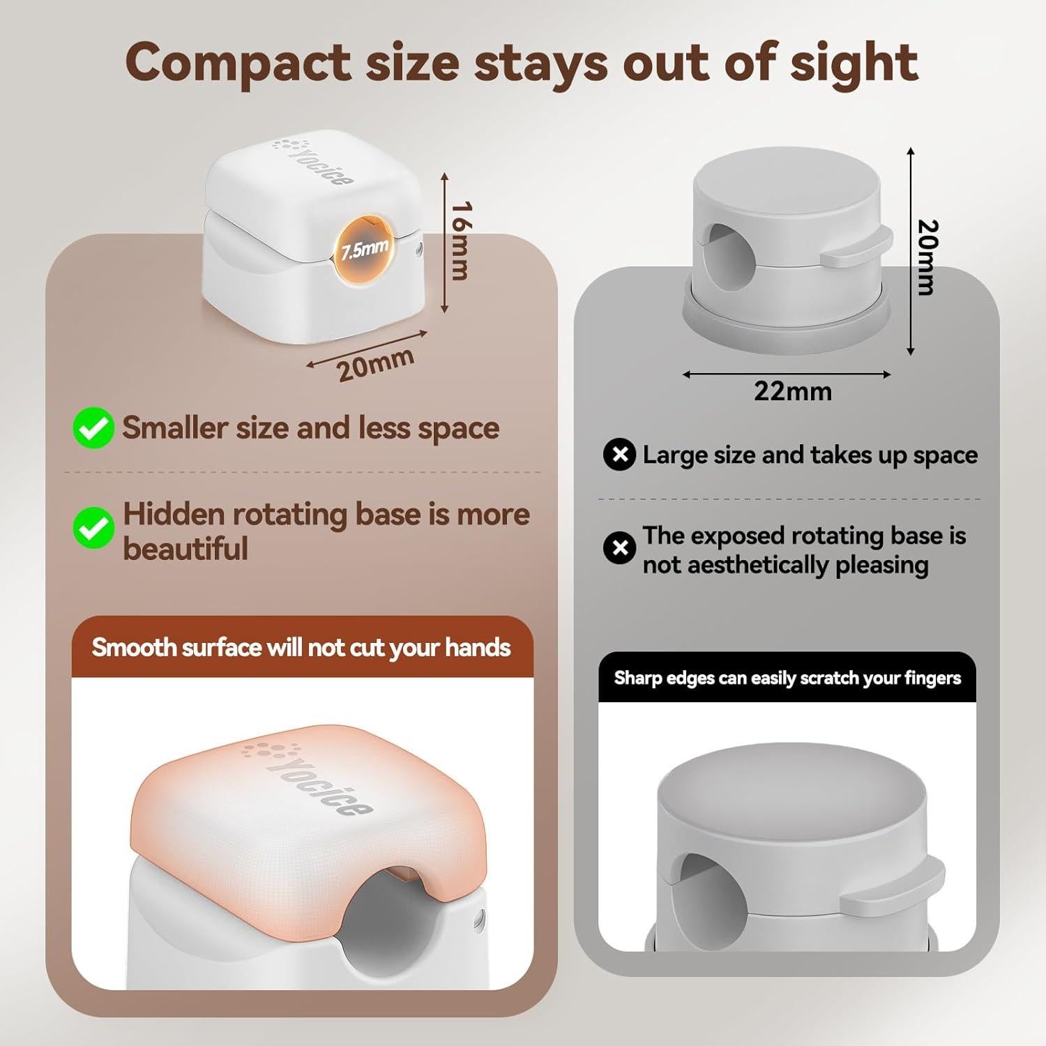 6 Clips de Cable Rotativos Yocice para Gestión de Cables Blanco