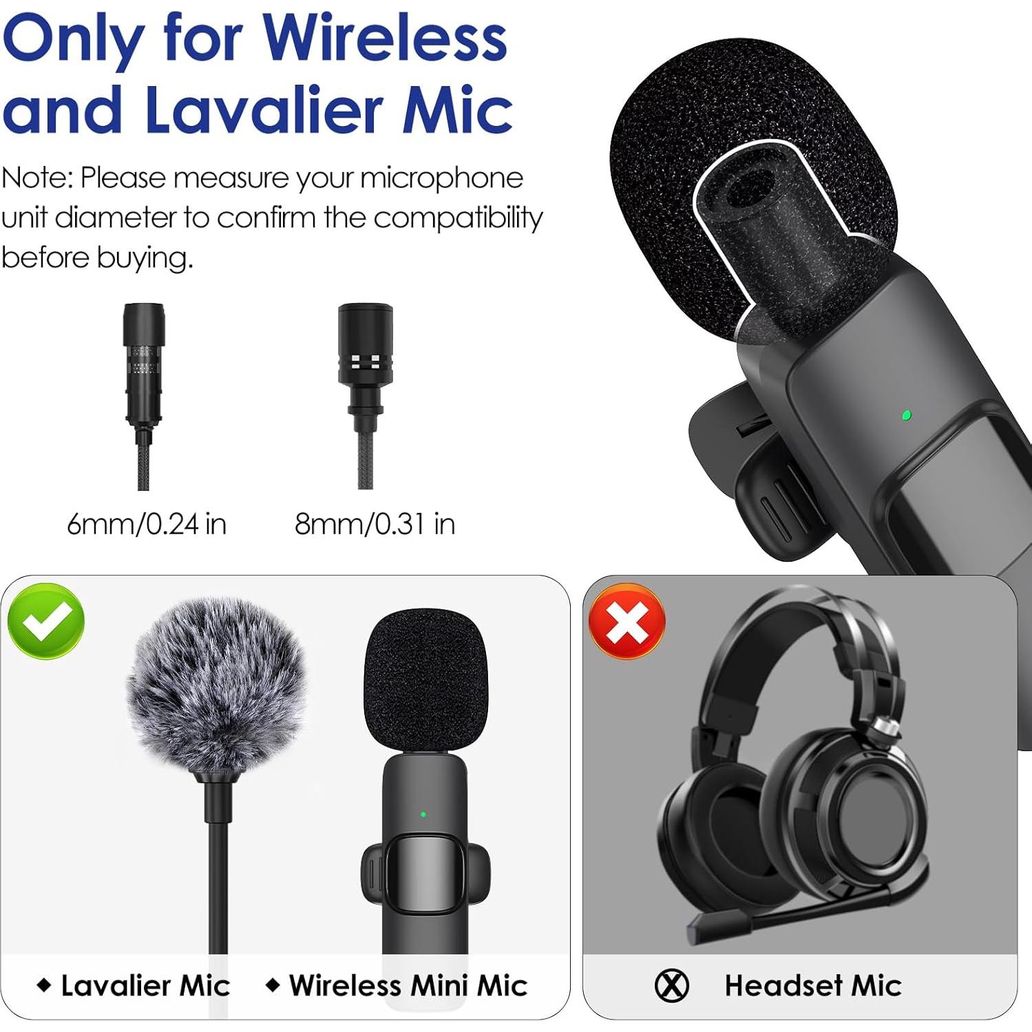 Juego de Paravientos Inalámbricos HEHOTTC para Micrófono Lavalier - 8 Pcs