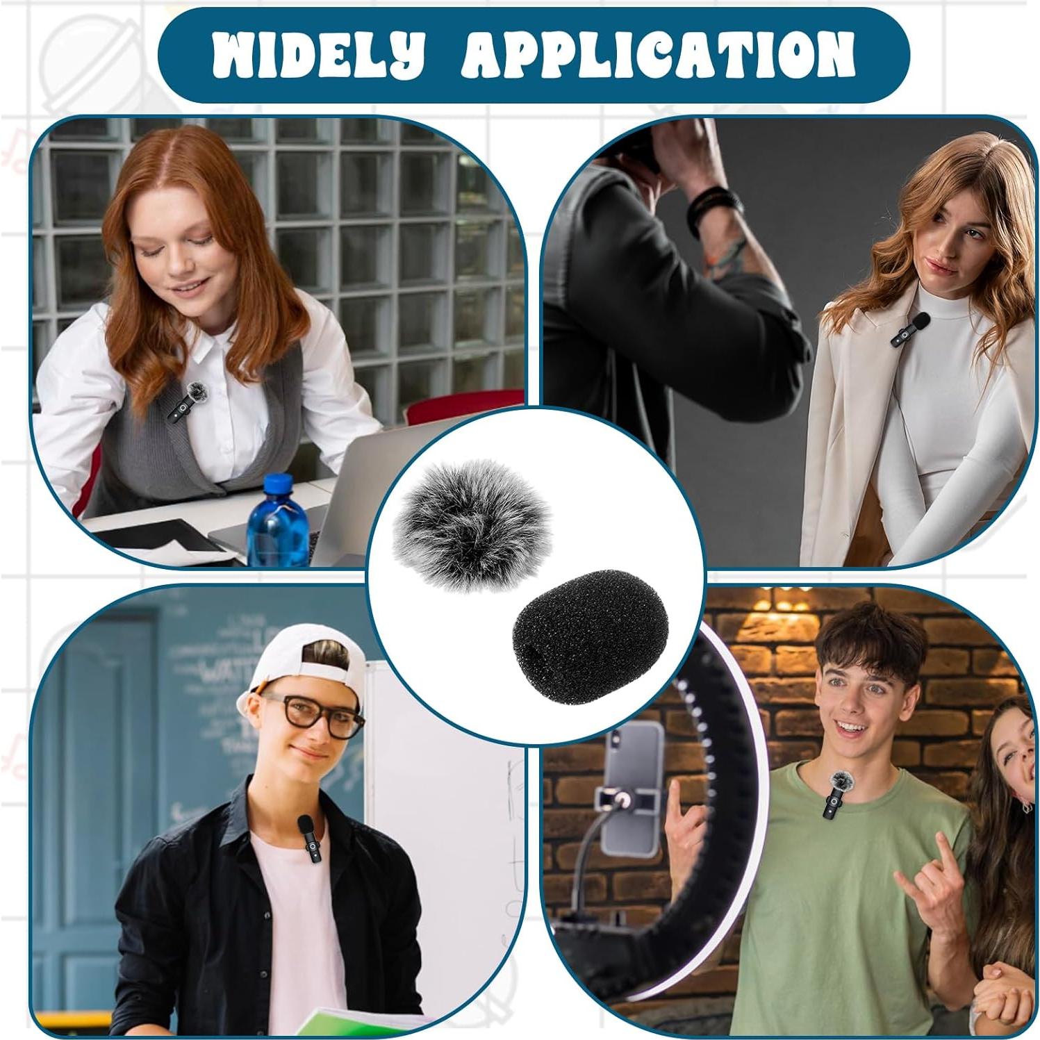 Juego de 8 Cubiertas de Micrófono Paraviento Lavalier - Espuma y Peludo