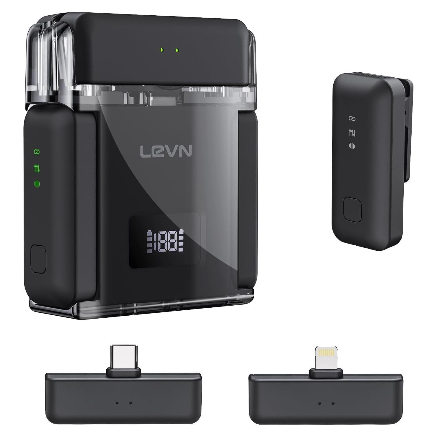 Micrófono Inalámbrico LEVN LM101 para iPhone/Android/PC, 30H Batería