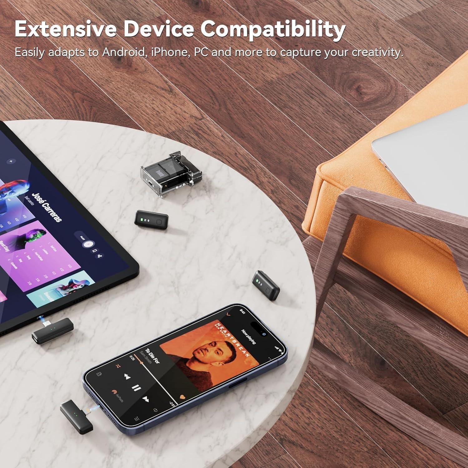 Micrófono Inalámbrico LEVN LM101 para iPhone/Android/PC, 30H Batería