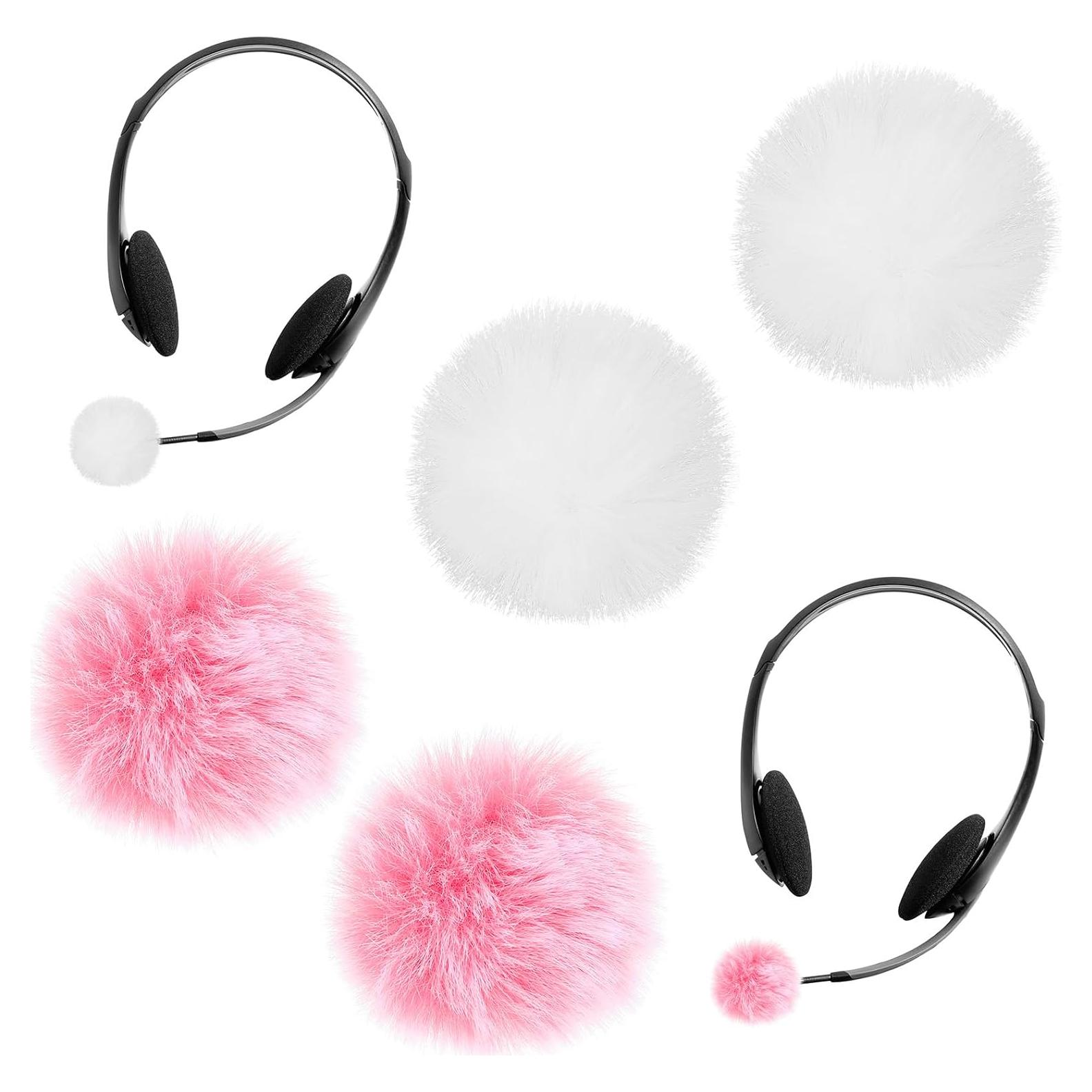 4 Pack Microphone Cover Furry Microphone Windscreen Lavalier Wind Muff 1.18in Mic Cover Windshield for Indoor Outdoor Pink & White