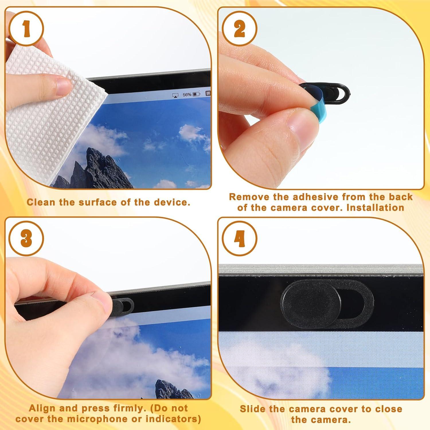 Cubierta de Webcam Alrhso 33 Pcs Ultra Delgado Negro