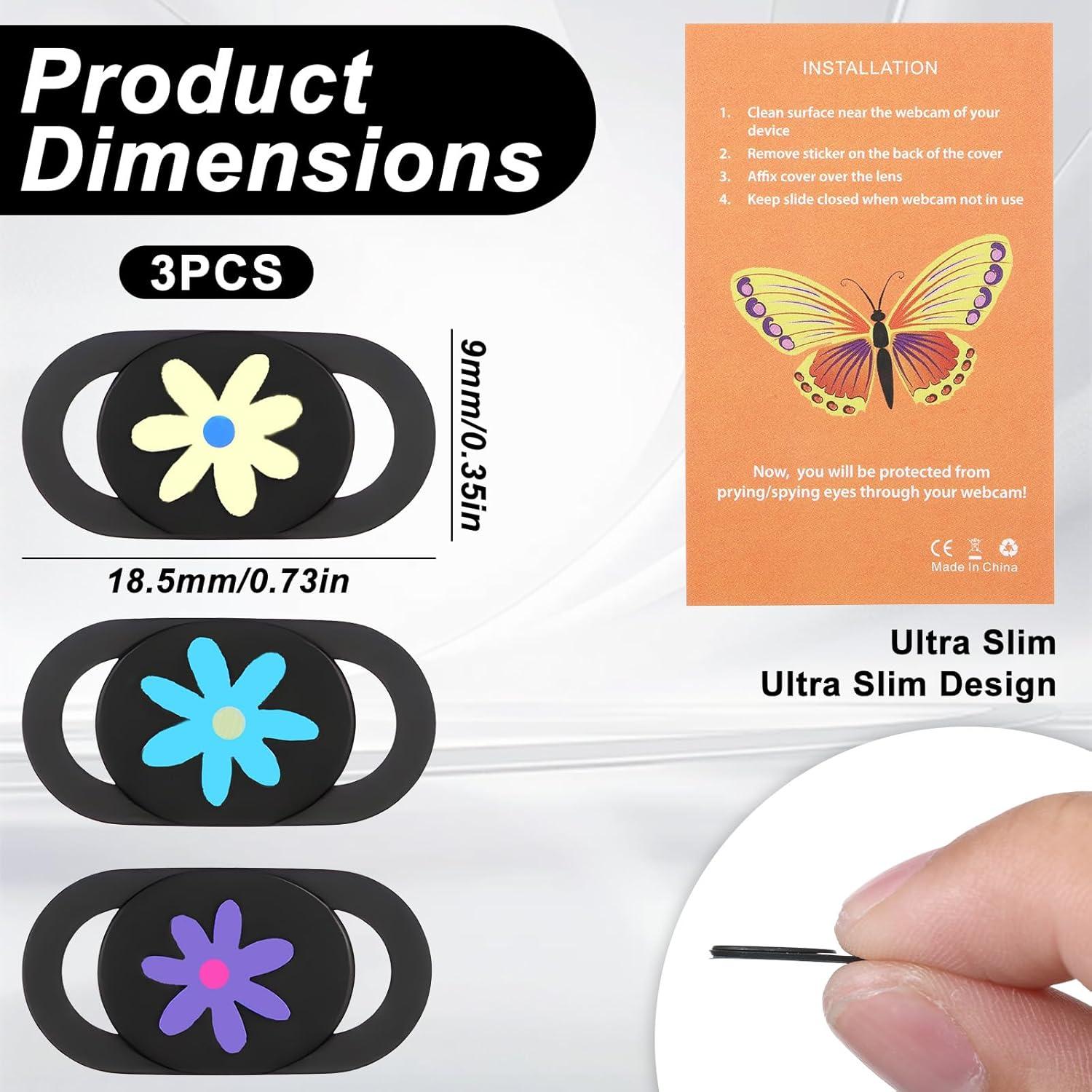 Paquete de 3 Cubiertas Deslizantes para Webcam Jxiwfvl Flores
