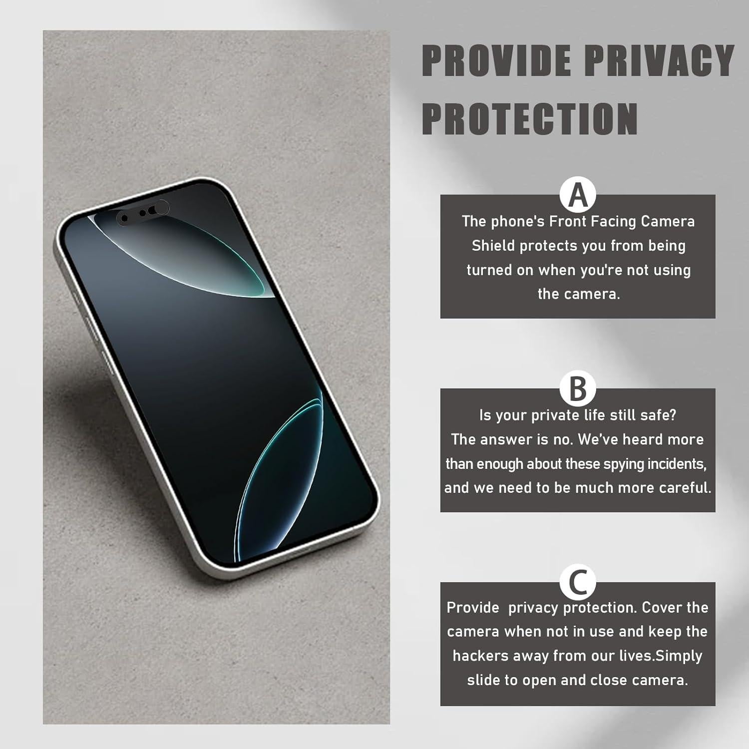 Front Camera Cover Compatible for iPhone 16/16Plus/16Pro/16Pro Max/15/15 Plus/15 Pro/15 Pro Max/14 Pro/14 Pro Max,Webcam Cover Protect Privacy and Security,Not Affect Face ID,Black-Updated Version