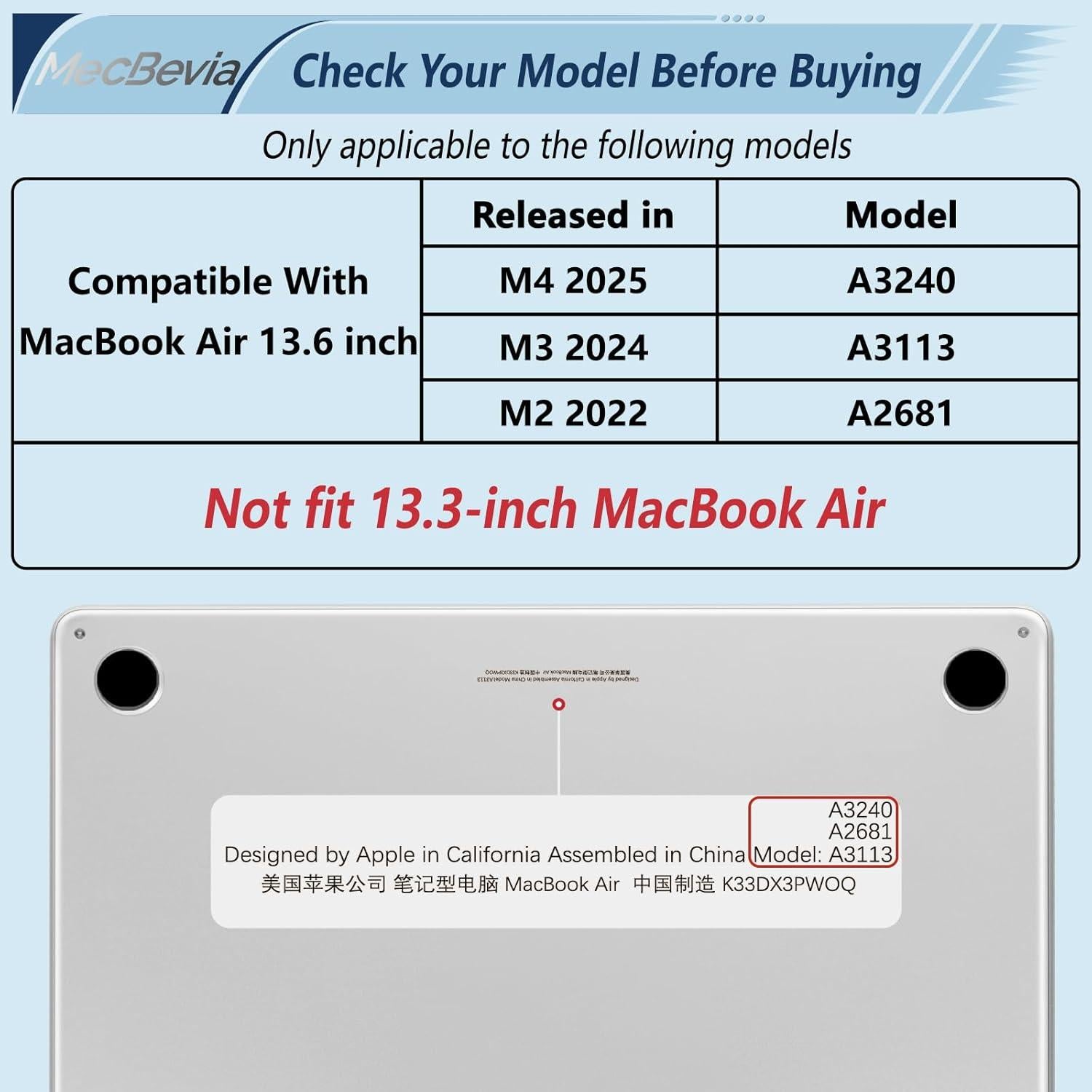 Funda MecBevia para MacBook Air 13.6" M4/M3/M2 - Transparente