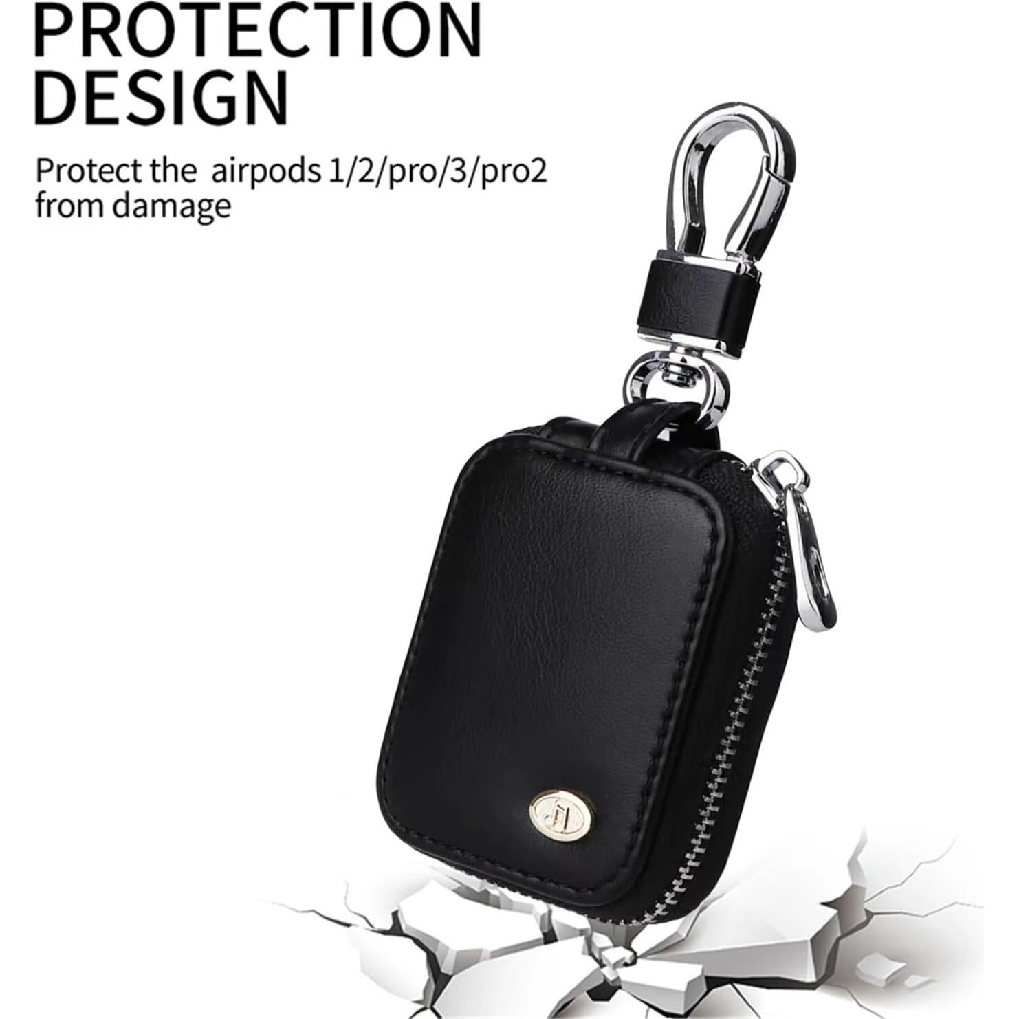 Funda de cuero PU negra para AirPods Pro 1/2/3/4 con llavero