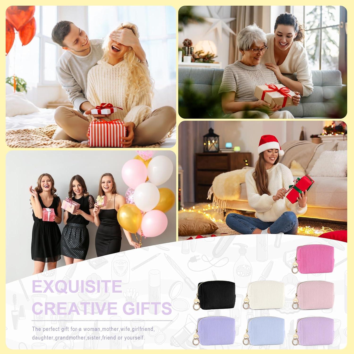 Corduroy Makeup Bag, Small Cosmetics Bag for Purse, Portable Travel Makeup Pouch with Ring Buckle & Inner Pockets for Women