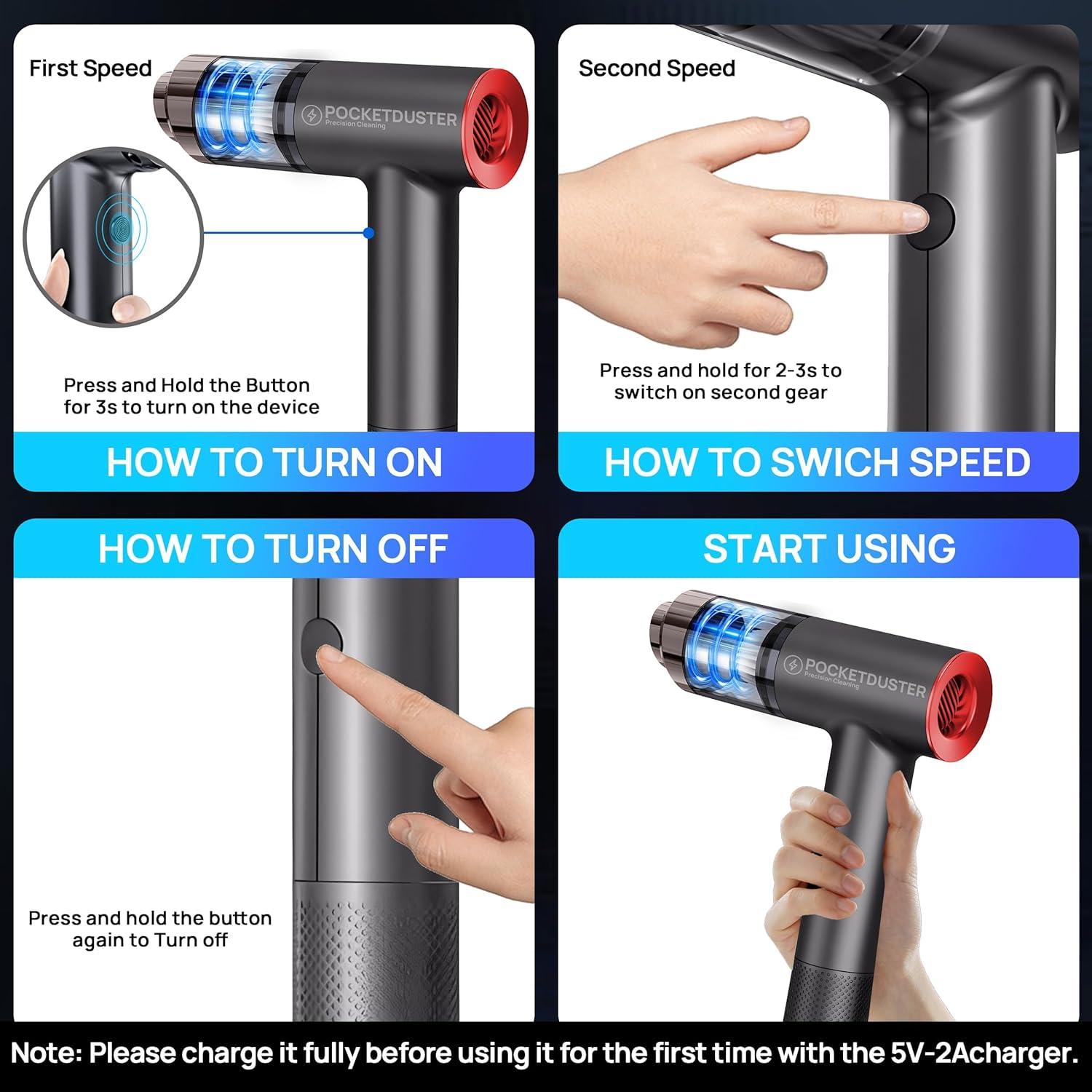 Soplador de Aire Comprimido y Mini Aspiradora PocketDuster 2-en-1