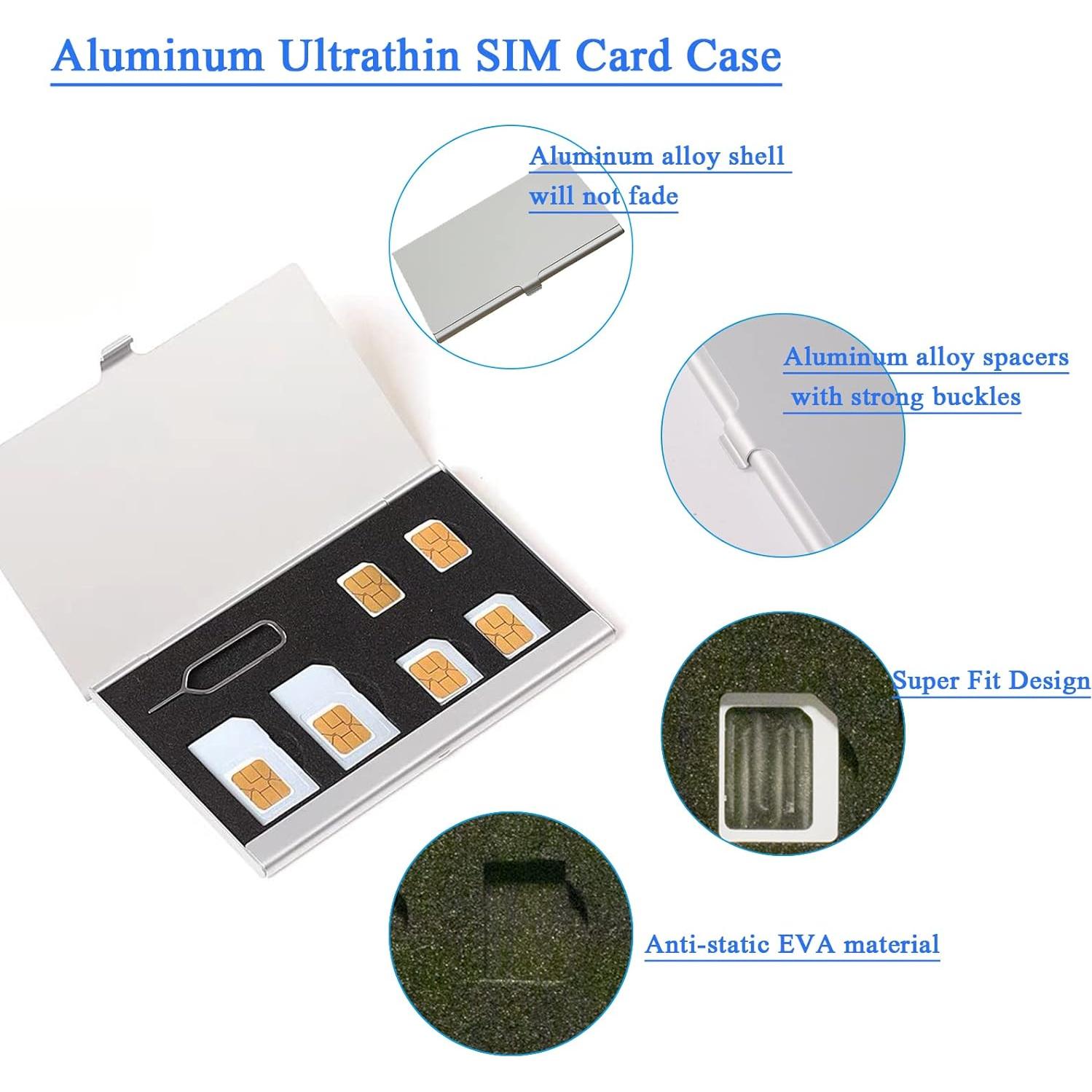 Funda para 6 Tarjetas SIM JAKENHAM Aluminio Plata Ultraligera