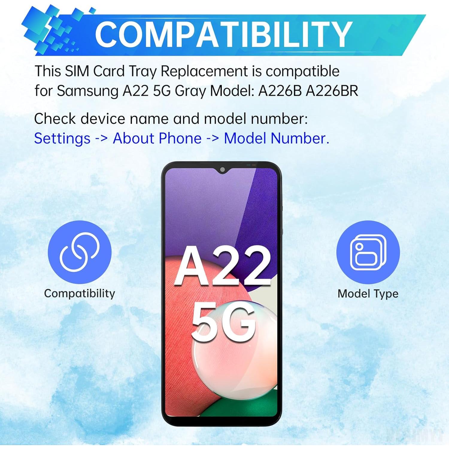 Bandeja de tarjeta SIM para Samsung Galaxy A22 5G - Gris