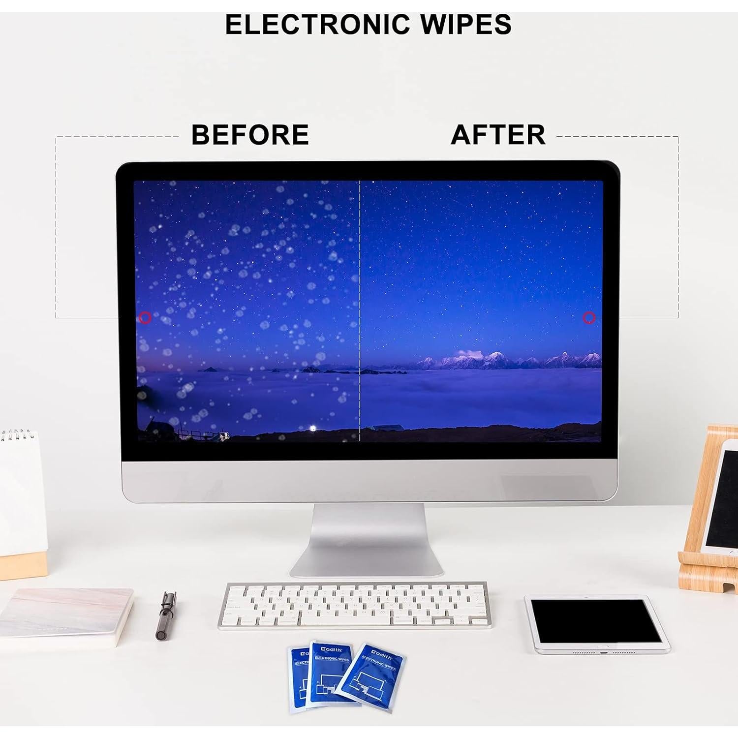 Toallitas Limpiadoras de Pantallas Cadith - 40PCS 20.32x17.78cm