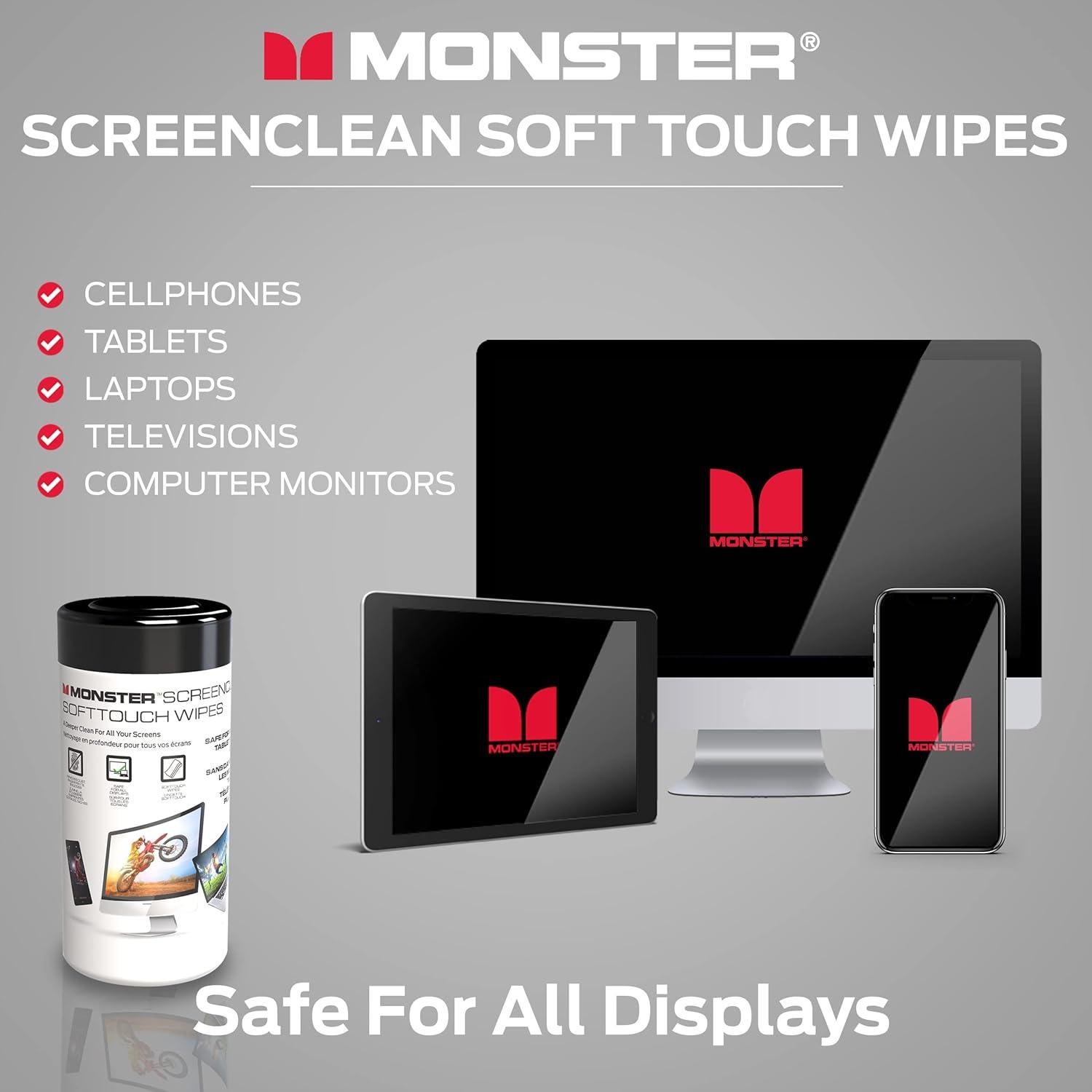 Toallitas Limpiadoras de Pantallas Monster 70 Unidades