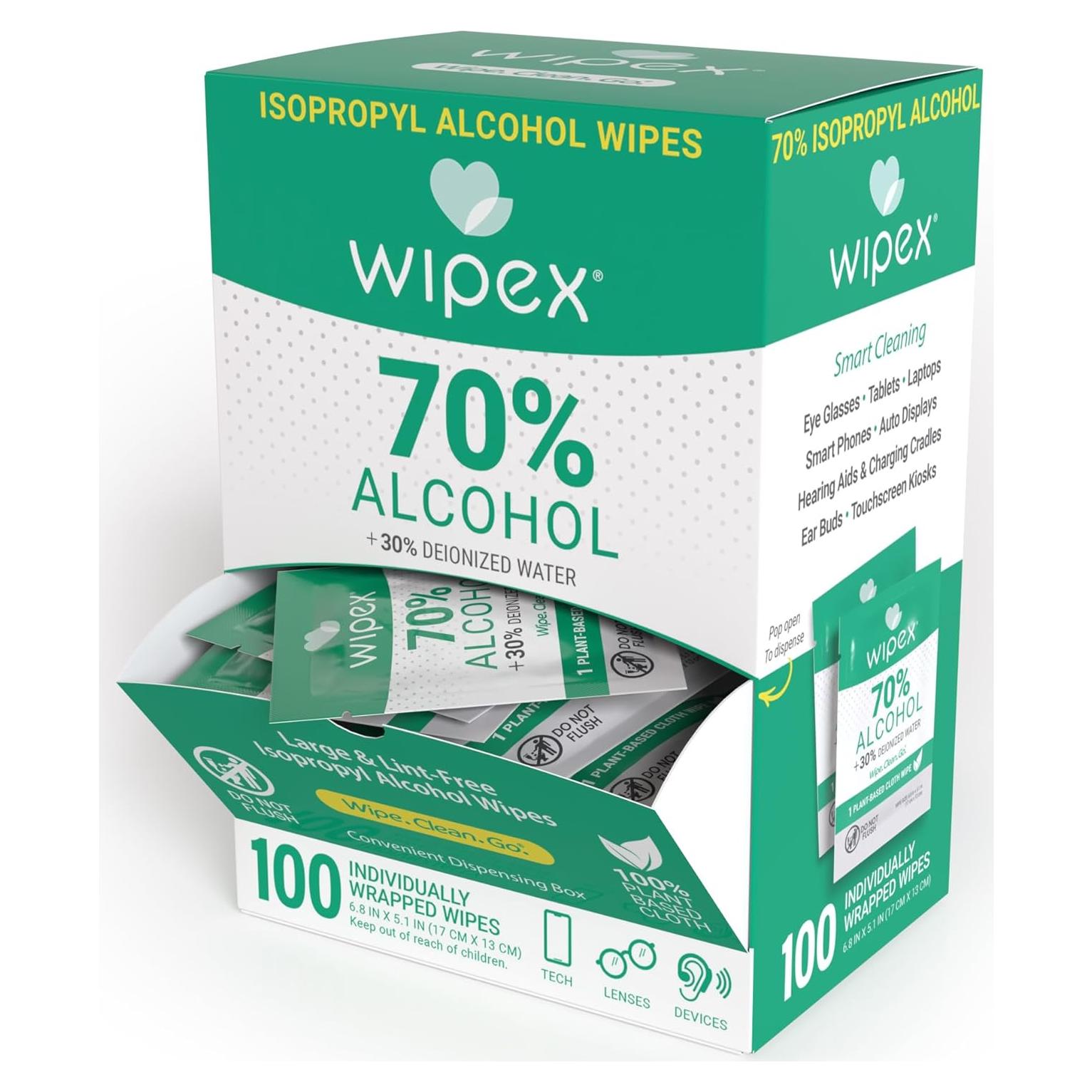 Toallitas de Alcohol Isopropílico Wipex 70% - 100 Unidades