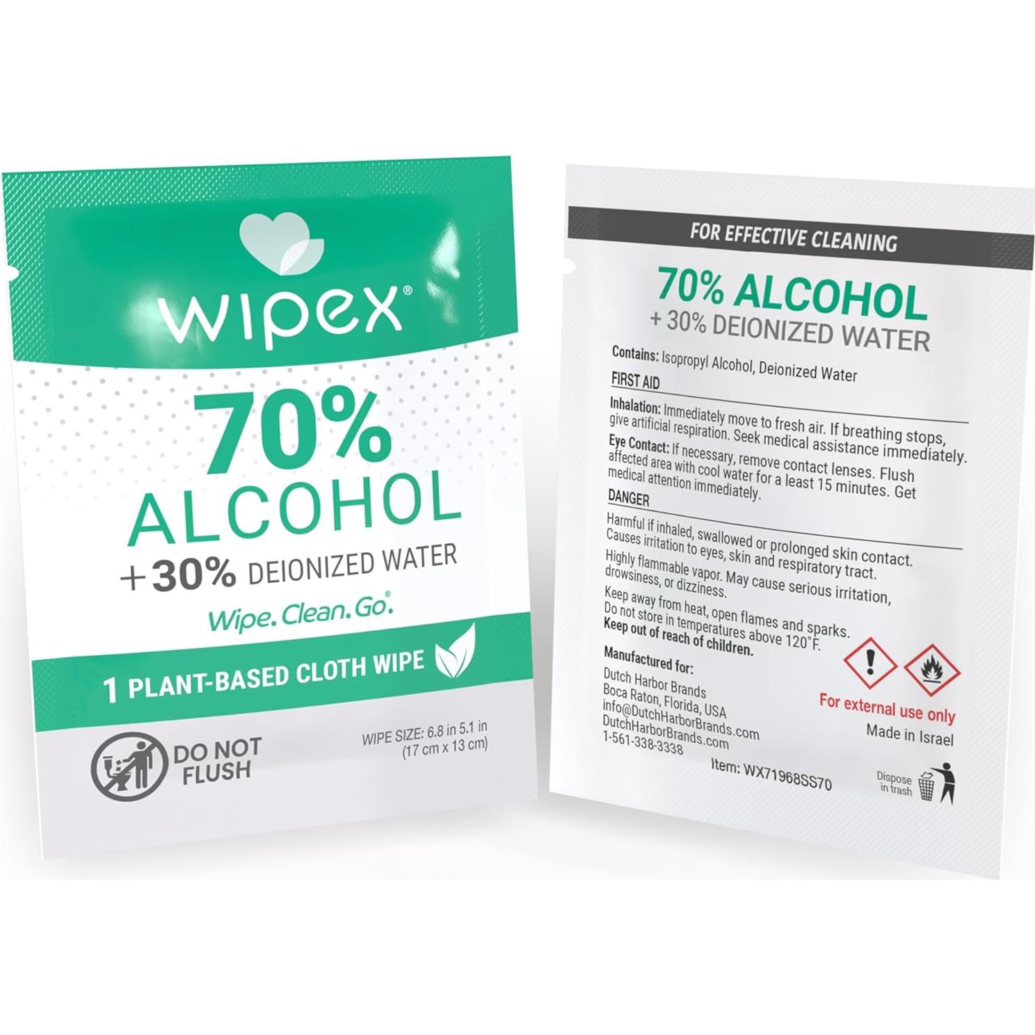 Toallitas de Alcohol Isopropílico Wipex 70% - 100 Unidades