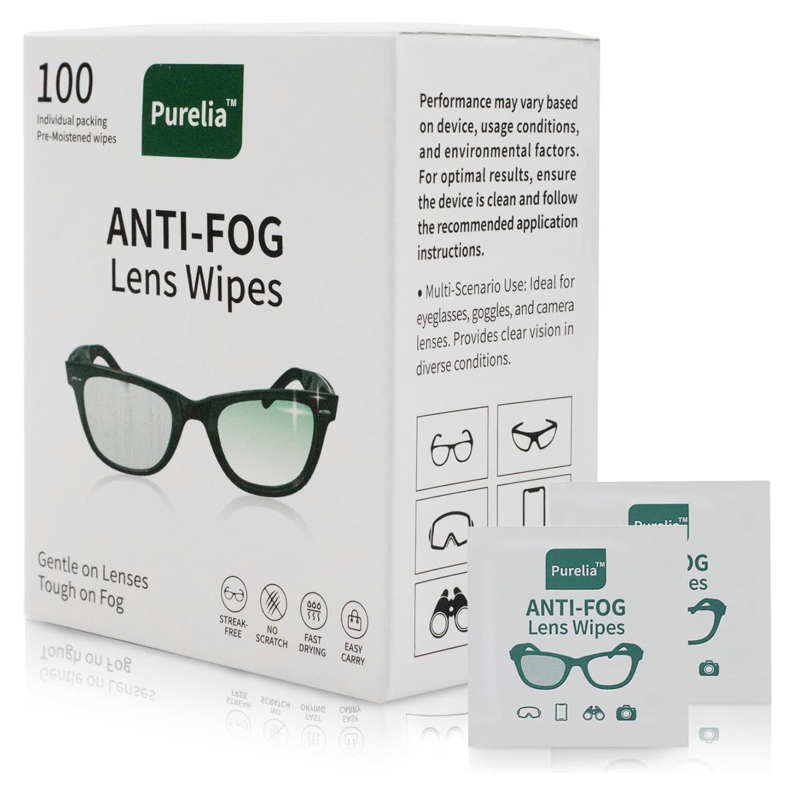Toallitas Antivaho para Lentes Purelia - 100 Paños Prehumedecidos