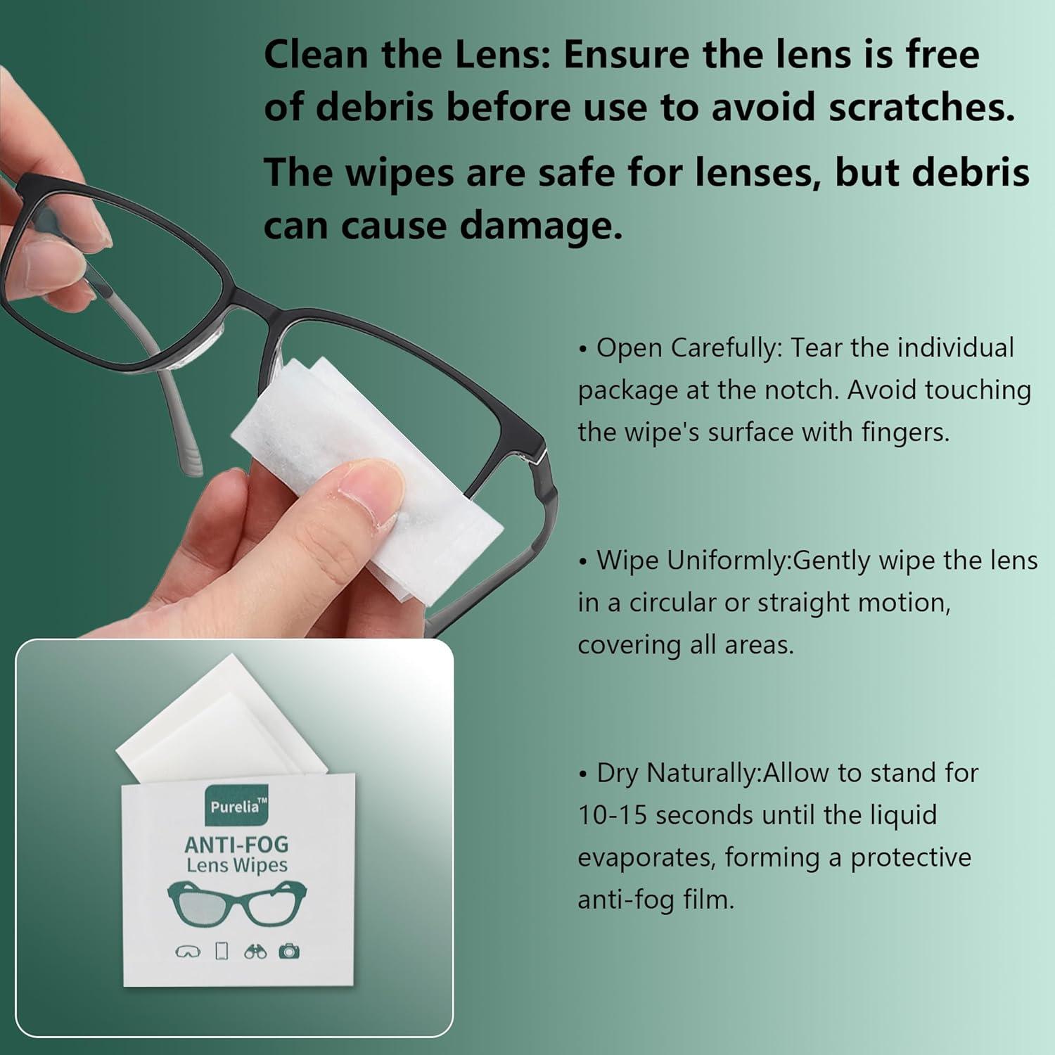 Toallitas Antivaho para Lentes Purelia - 100 Paños Prehumedecidos