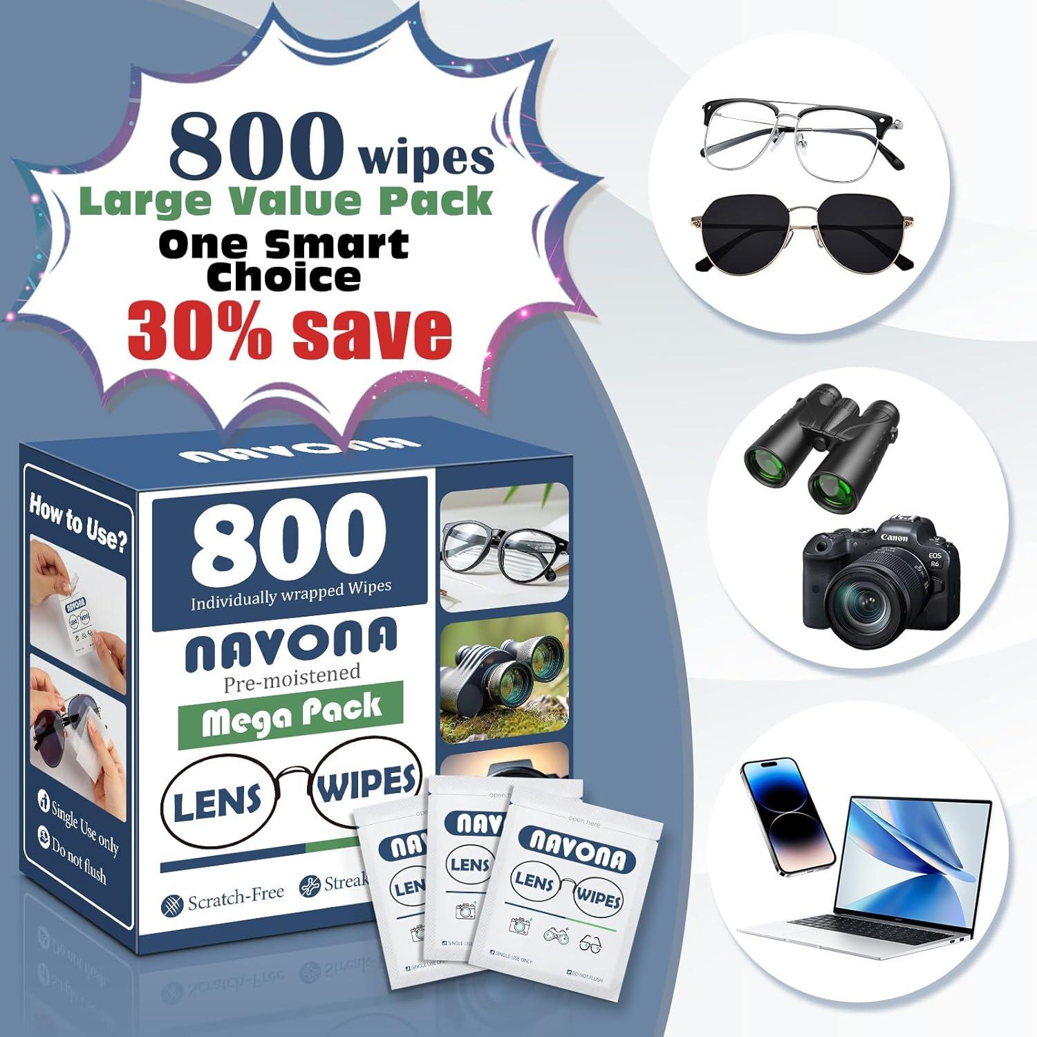 Toallitas Limpiadoras de Gafas Navona - 800 Piezas Prehumedecidas