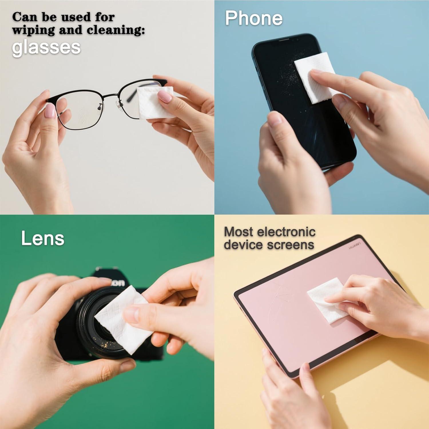 Toallitas para Lentes DINGCAIDC 200 Unidades Blancas Portátiles