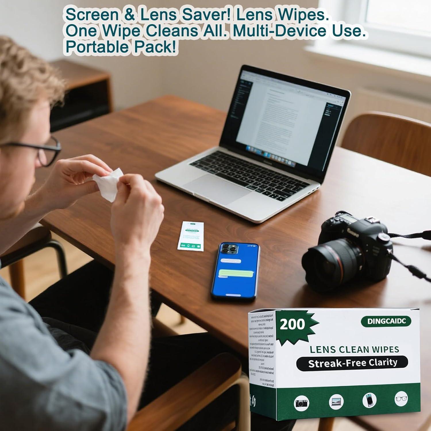 Toallitas para Lentes DINGCAIDC 200 Unidades Blancas Portátiles