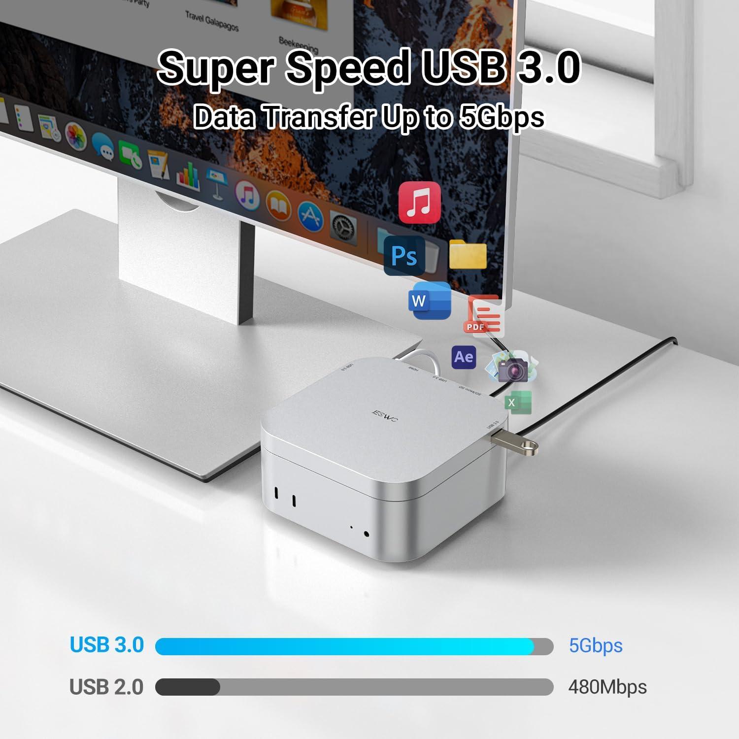 Dock Hub Mac mini M4 - 4K HDMI, USB 3.0, Lector SD/Micro SD