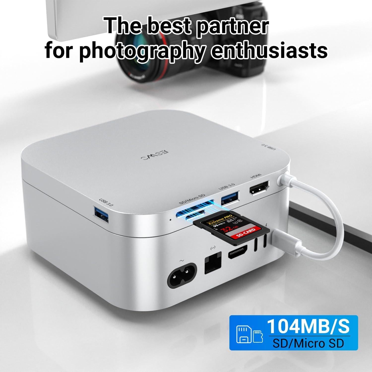 Dock Hub Mac mini M4 - 4K HDMI, USB 3.0, Lector SD/Micro SD