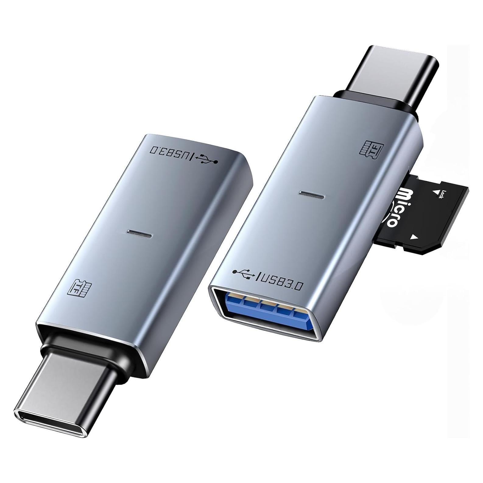 2 Pack USB C TF Card Reader & USB 3.0 Adapter, Dual-Slot Type-C OTG Reader for SD/SDXC/SDHC/MMC & Micro TF Cards USB-A Converter Compatible with iPhone 16/15, iPad Pro, MacBook, Samsung Galaxy S25/S24